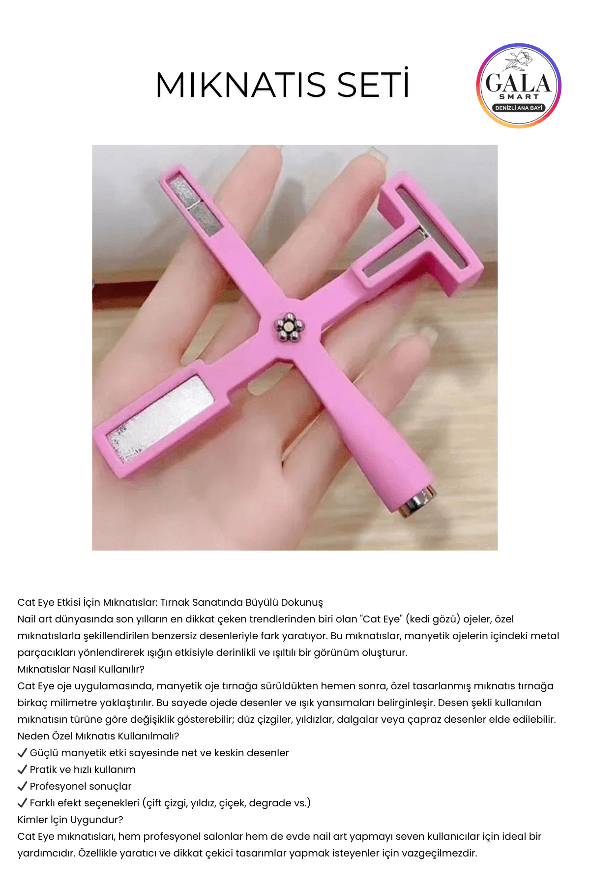 Magnet Mıknatıs Kedi Gözü Kalıcı Oje İçin - 5IN1 MULTIFUNCTIONAL MIKNATIS - PEMBE