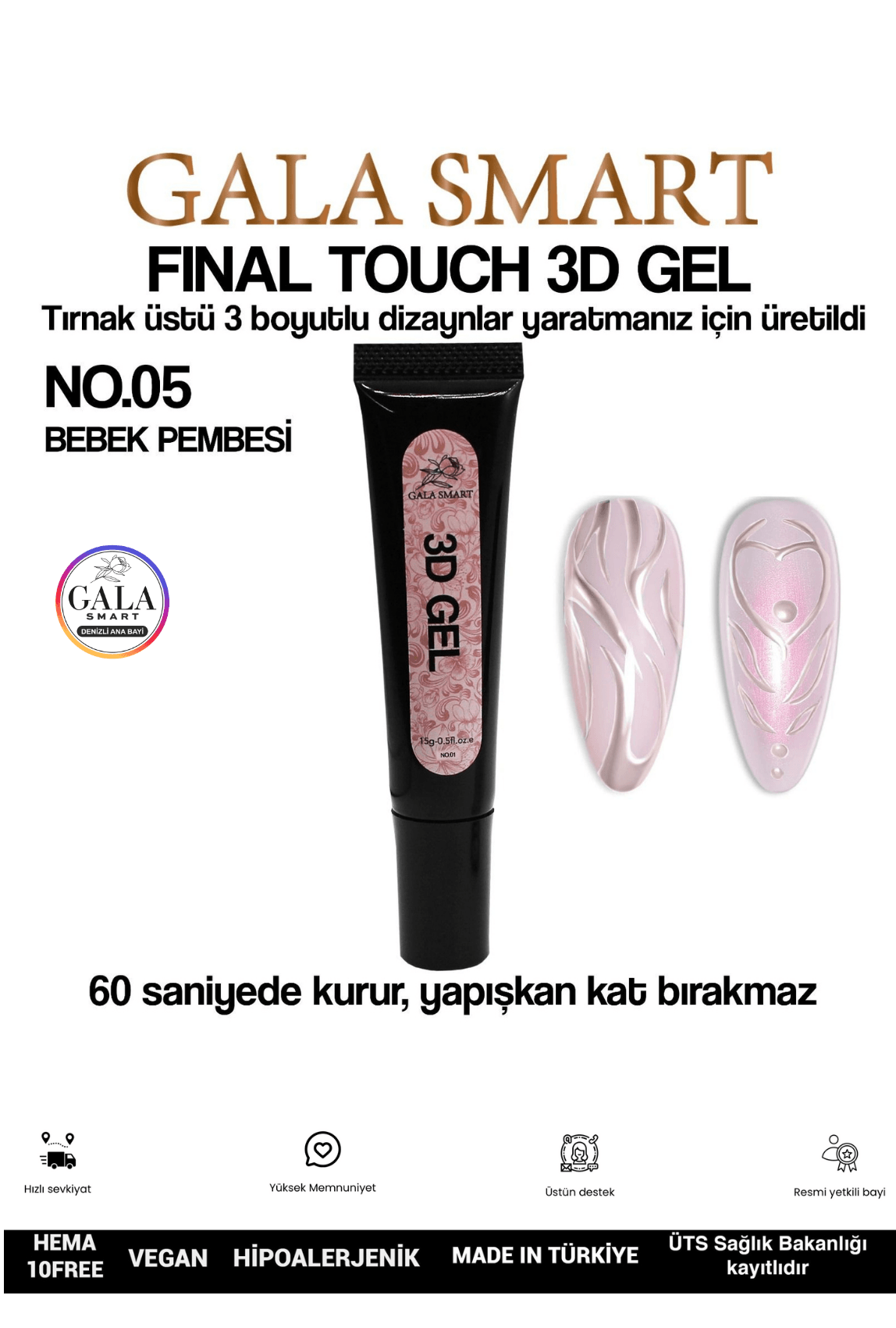 3D 3 Boyutlu Nail Art Jeli  - 05 BEBEK PEMBESİ