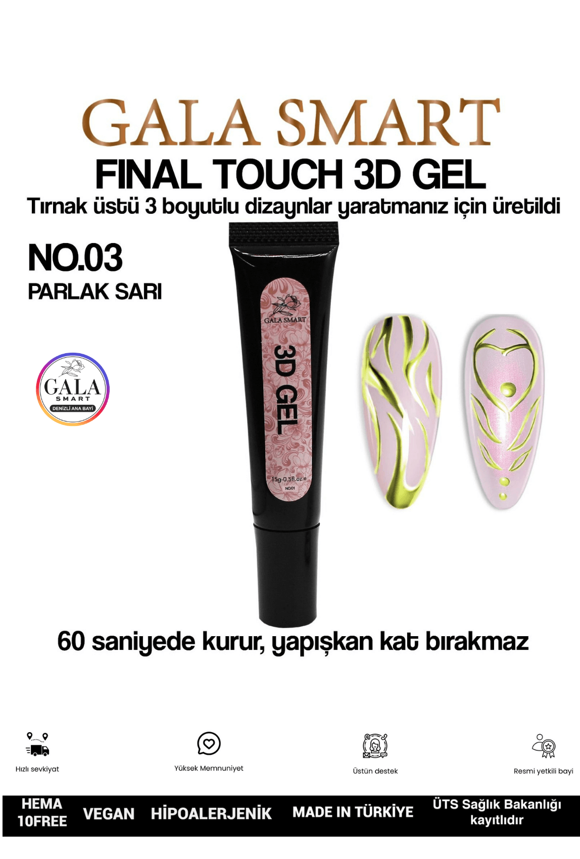 3D 3 Boyutlu Nail Art Jeli  - 03 PARLAK SARI