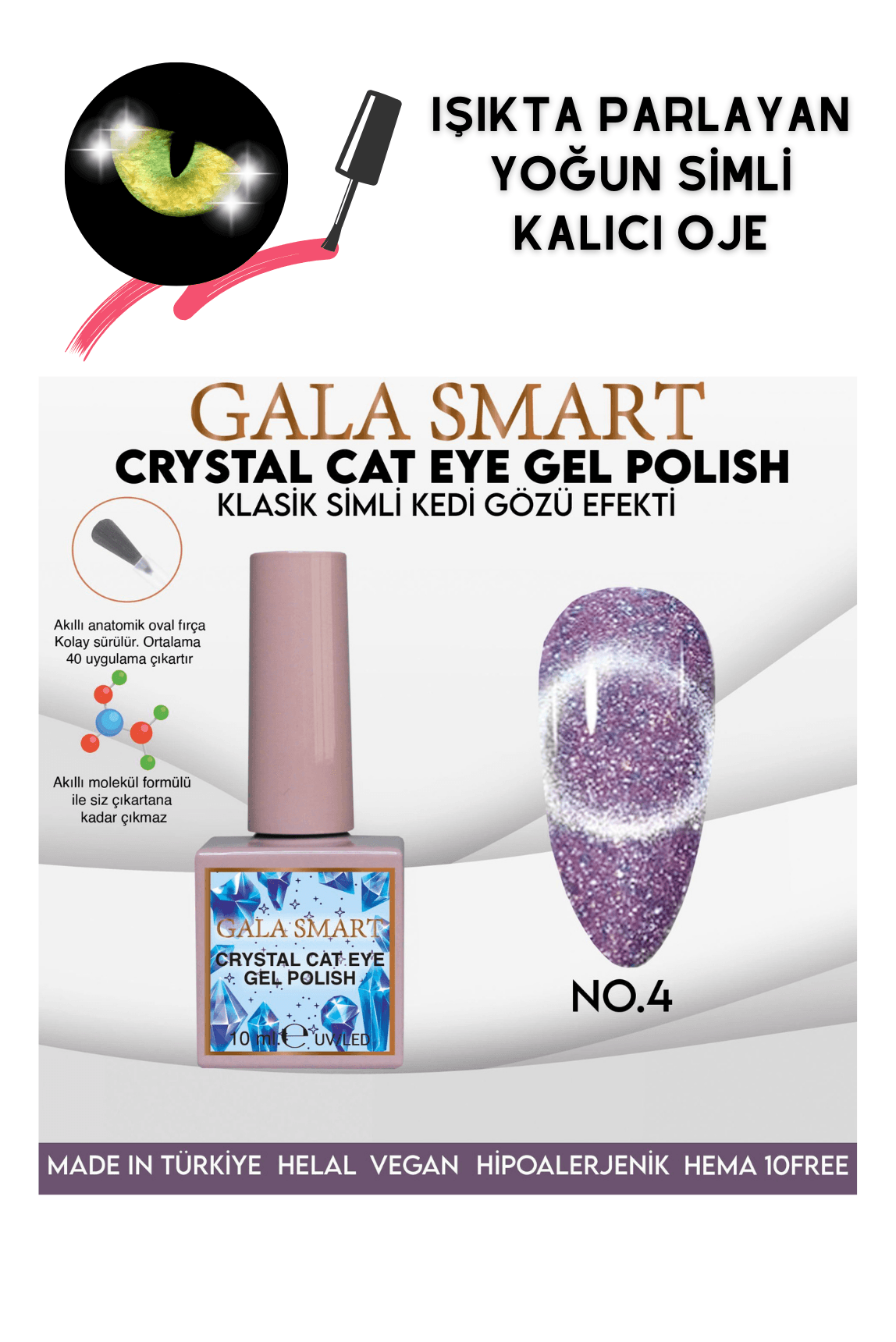 GALA SİMLİ KEDİ GÖZÜ KALICI OJE  - CRYSTAL 4
