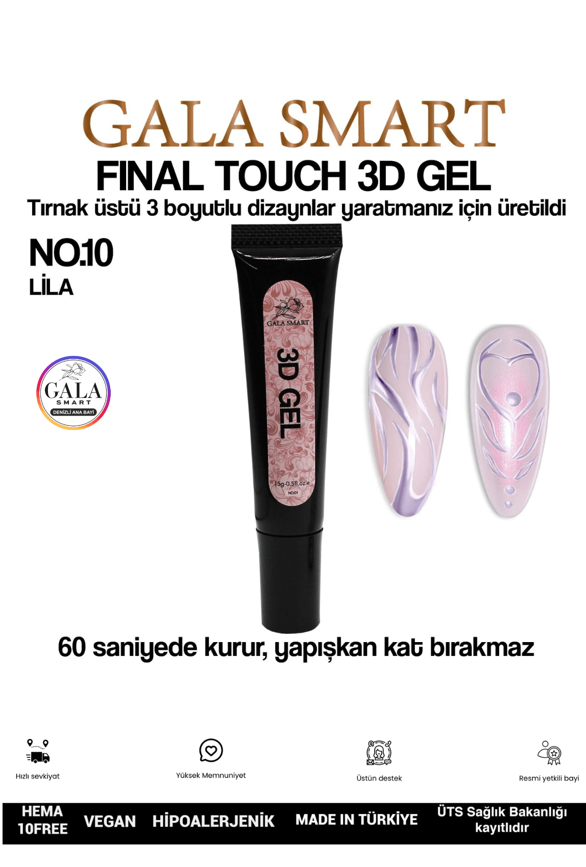 3D 3 Boyutlu Nail Art Jeli  - 10 LİLA