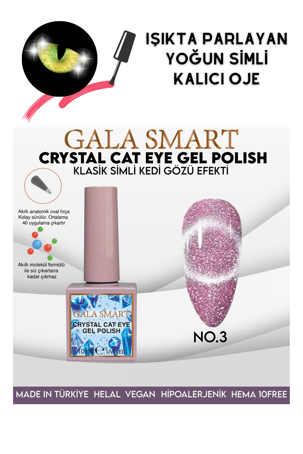 GALA SİMLİ KEDİ GÖZÜ KALICI OJE  - CRYSTAL 3