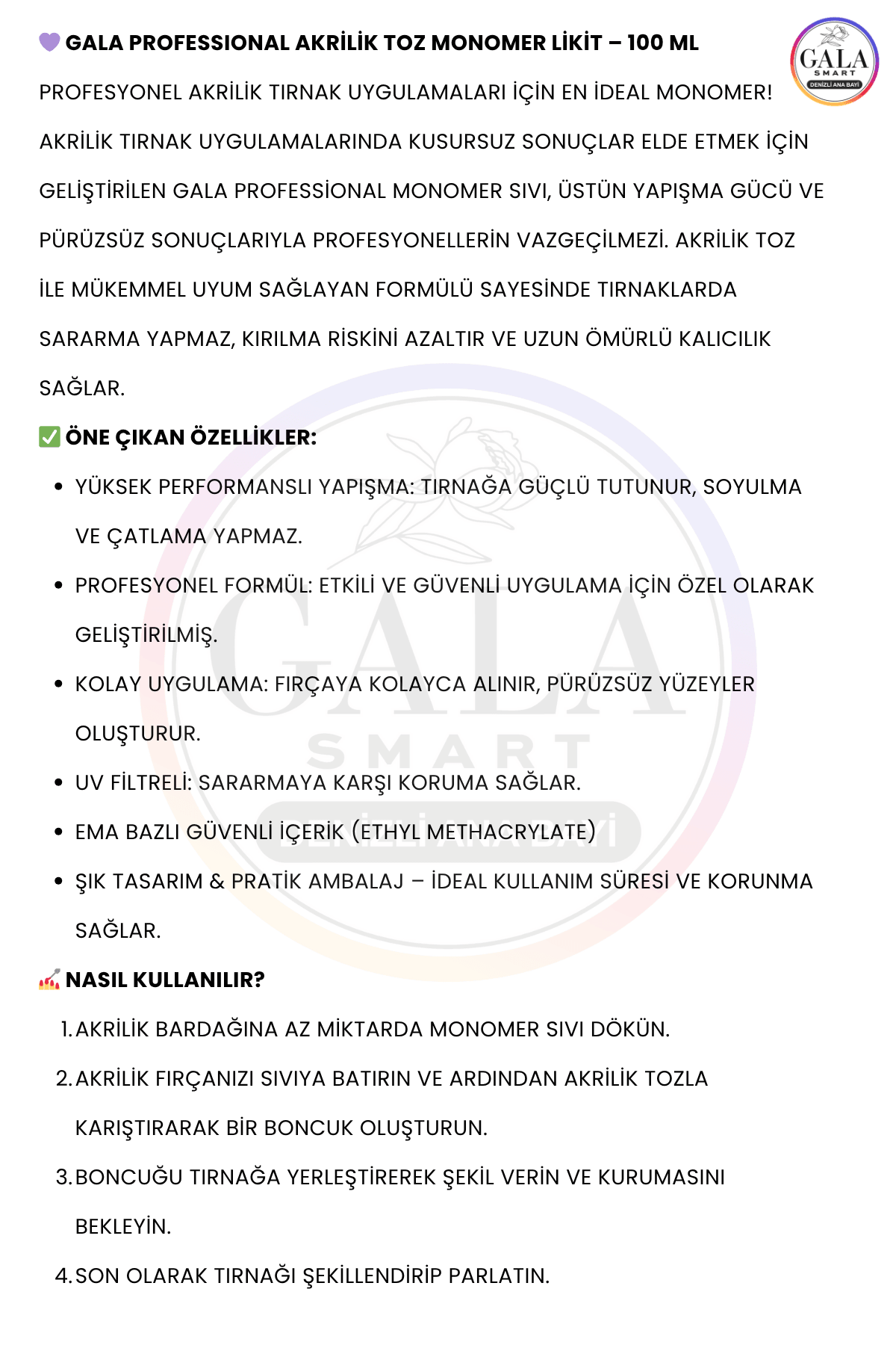 Monomer Sıvı Akrilik Tırnak Uygulamaları İçin