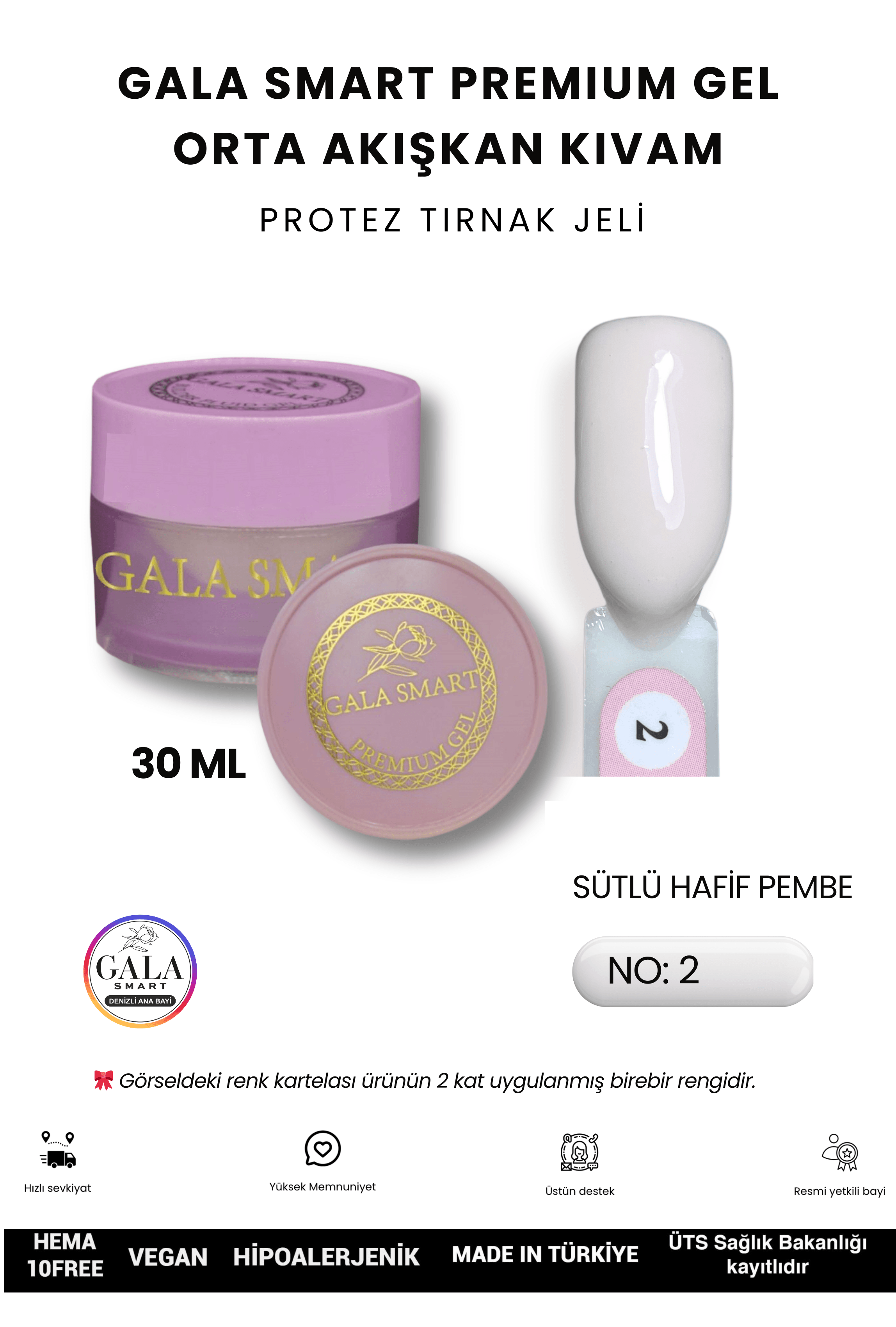 ORTA AKIŞKAN KIVAMLI GALA PROTEZ TIRNAK JELİ - 02 SÜTLÜ HAFİF PEMBE - 30 ML