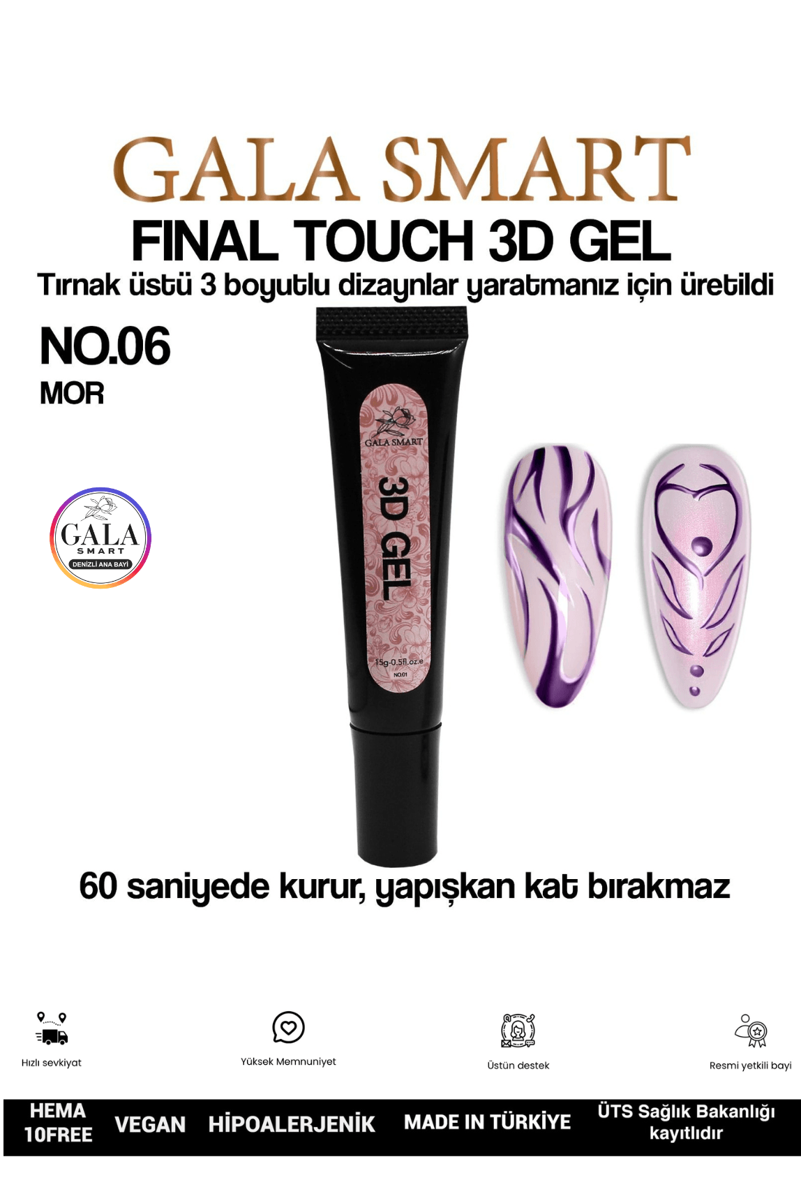 3D 3 Boyutlu Nail Art Jeli  - 06 MOR