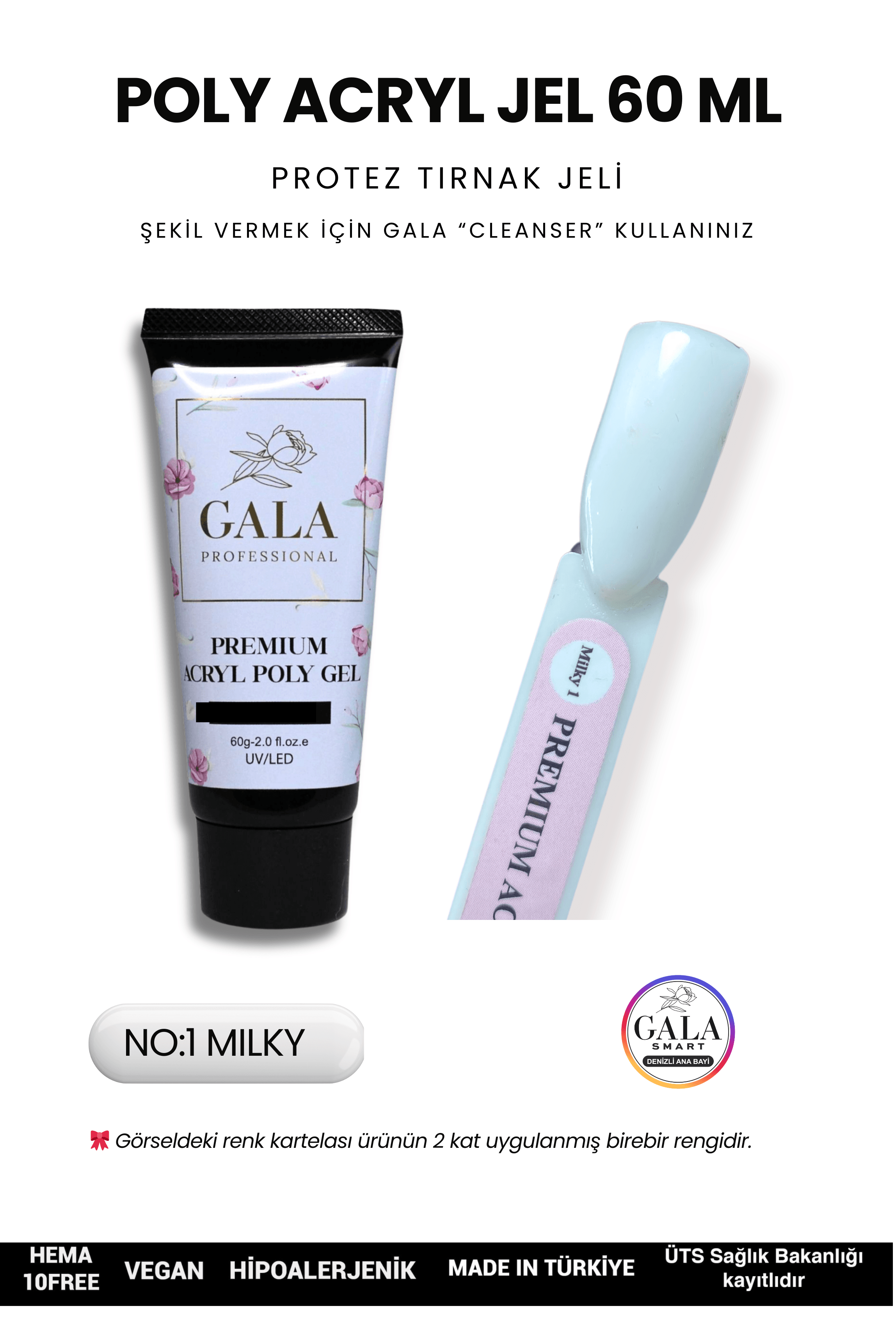ACRYL POLY JEL PREMIUM 60 ML PROTEZ TIRNAK JELİ - 1 MILKY