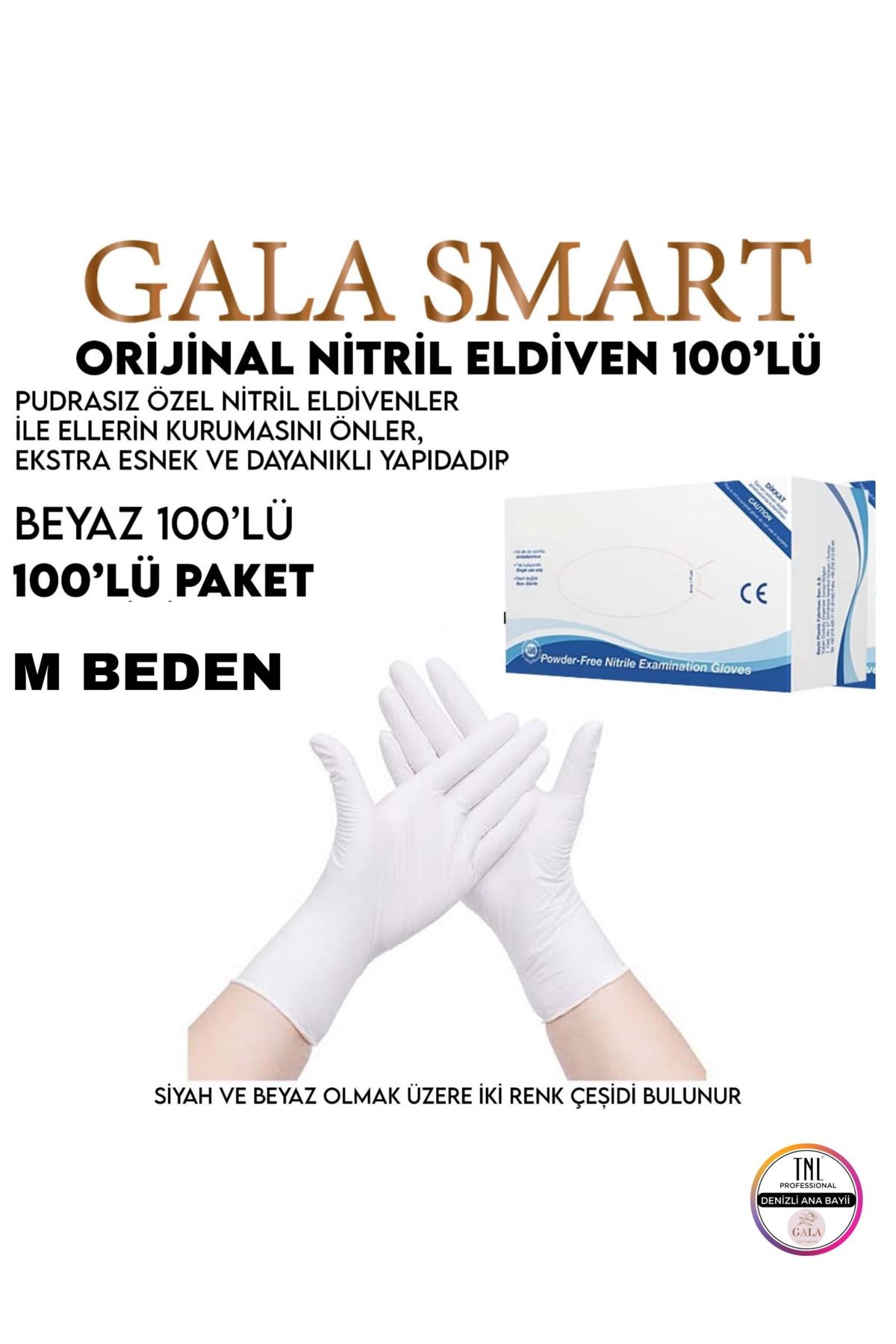 PUDRASIZ NİTRİL ELDİVEN 100LÜ PAKET - BEYAZ M BEDEN