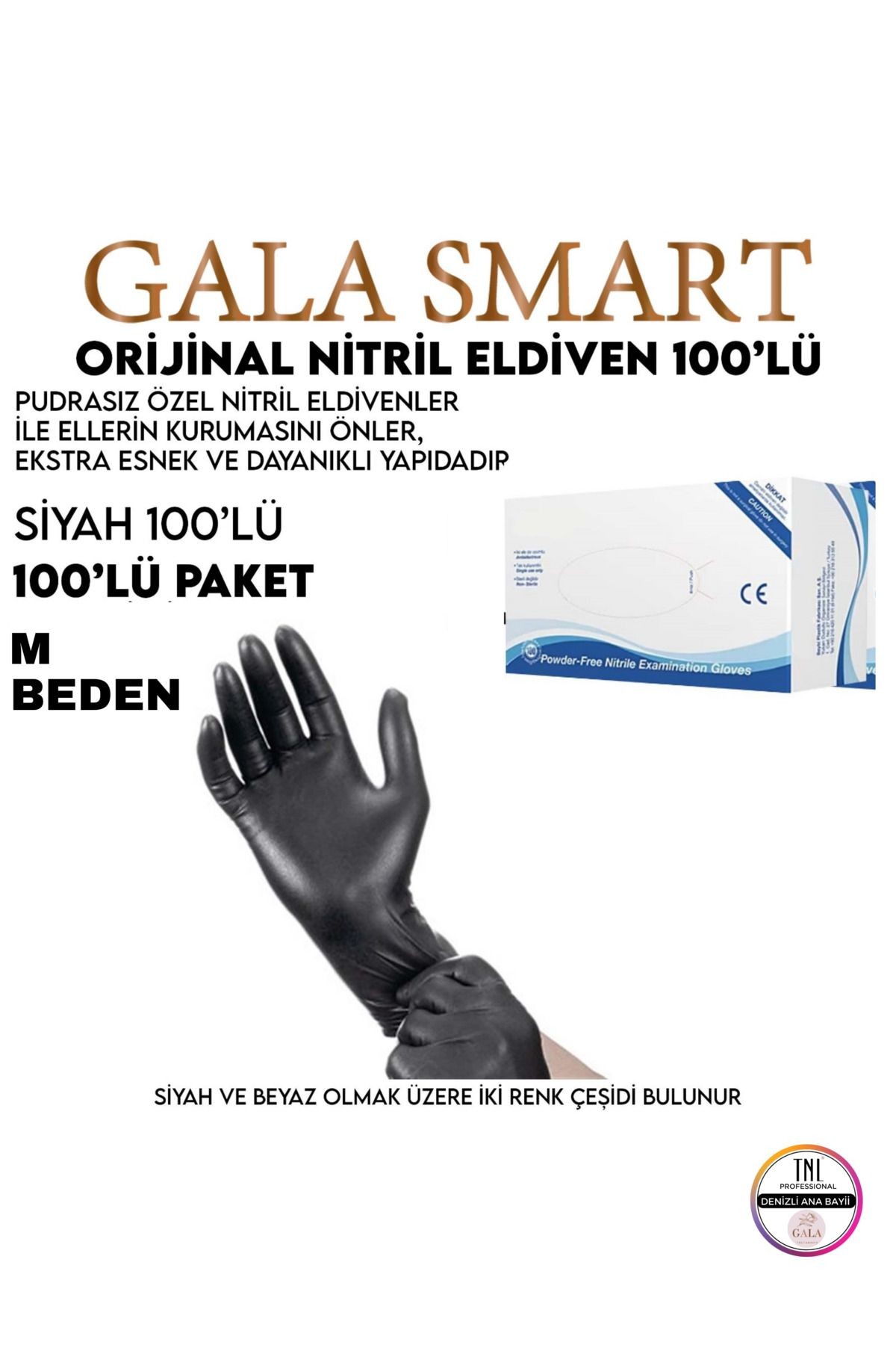 PUDRASIZ NİTRİL ELDİVEN 100LÜ PAKET - SİYAH M BEDEN