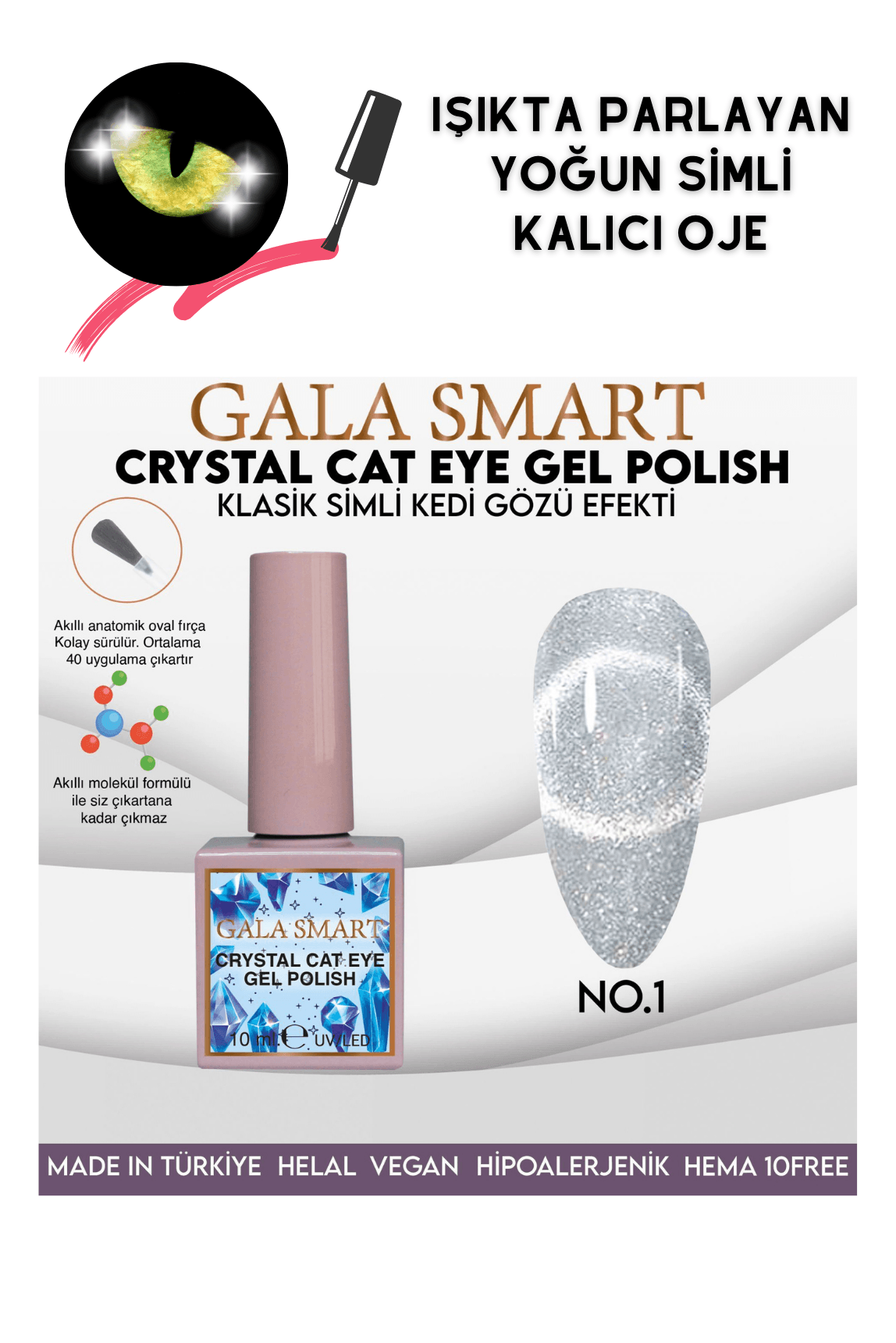 GALA SİMLİ KEDİ GÖZÜ KALICI OJE  - CRYSTAL 1