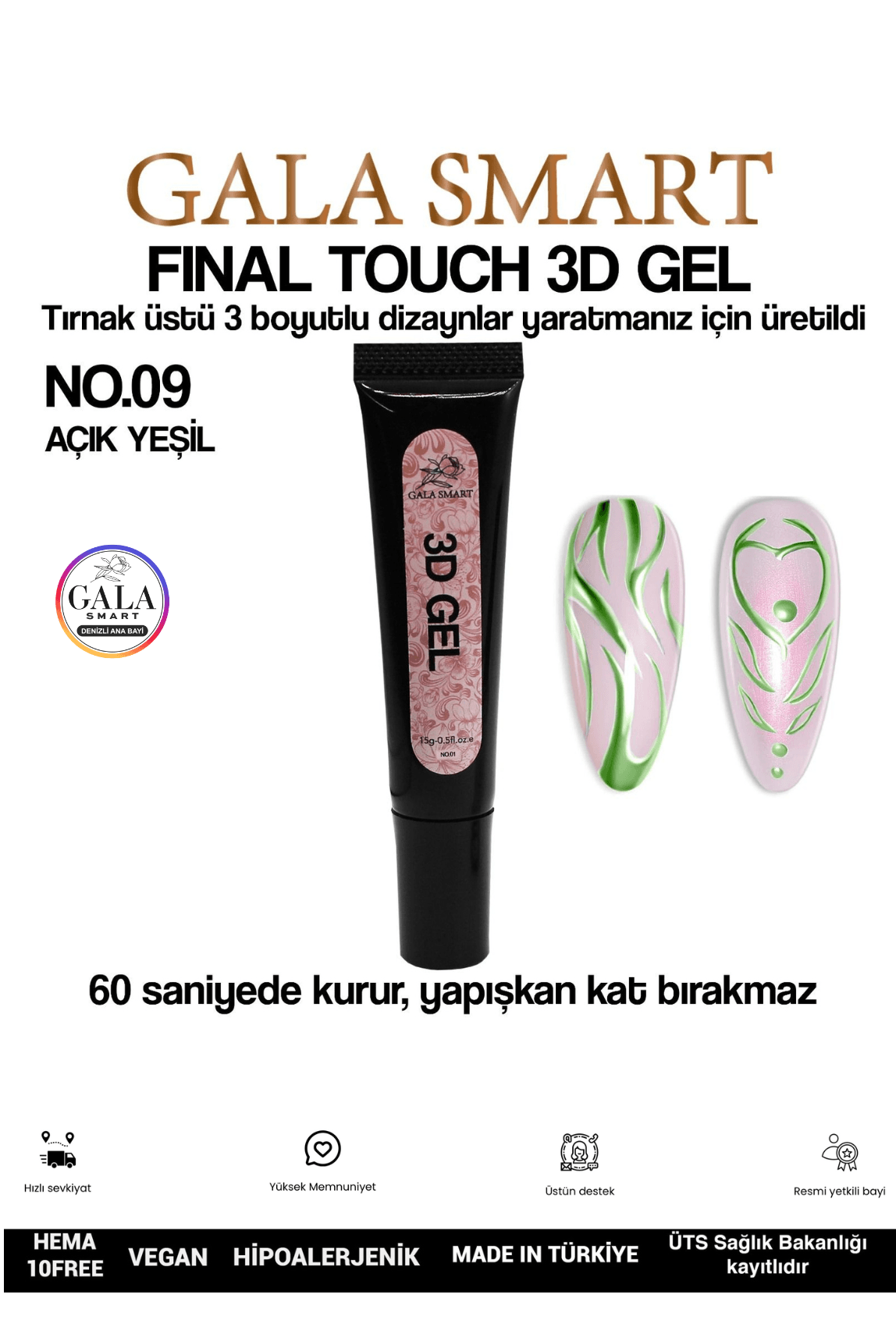 3D 3 Boyutlu Nail Art Jeli  - 09 AÇIK YEŞİL