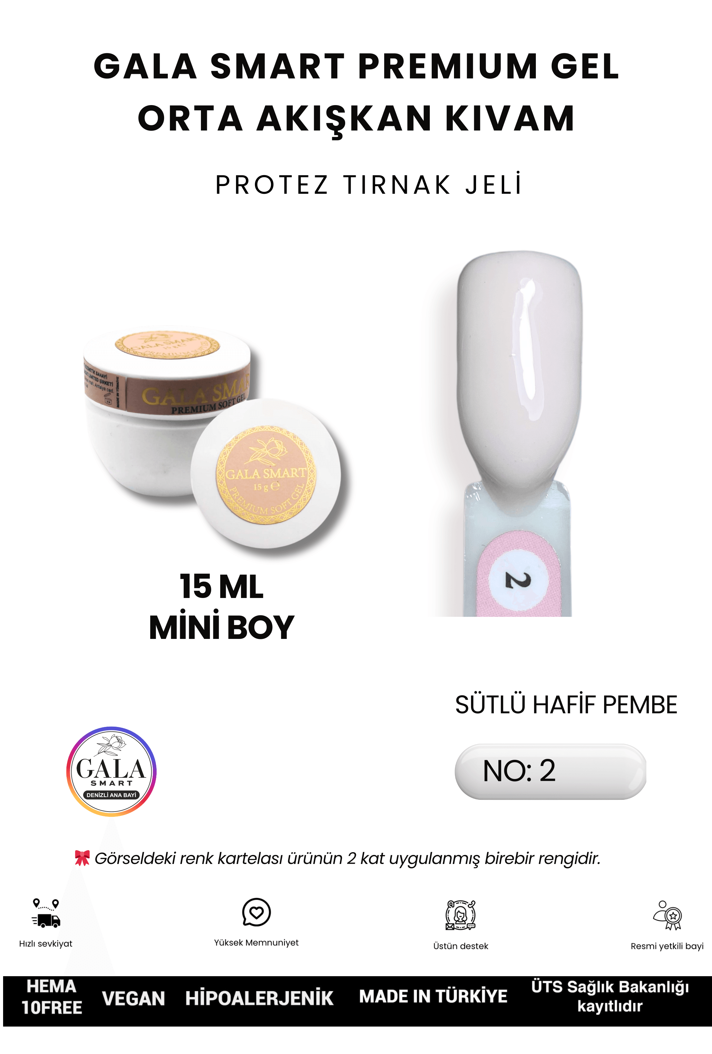 ORTA AKIŞKAN KIVAMLI GALA PROTEZ TIRNAK JELİ - 02 SÜTLÜ HAFİF PEMBE - 15 ML