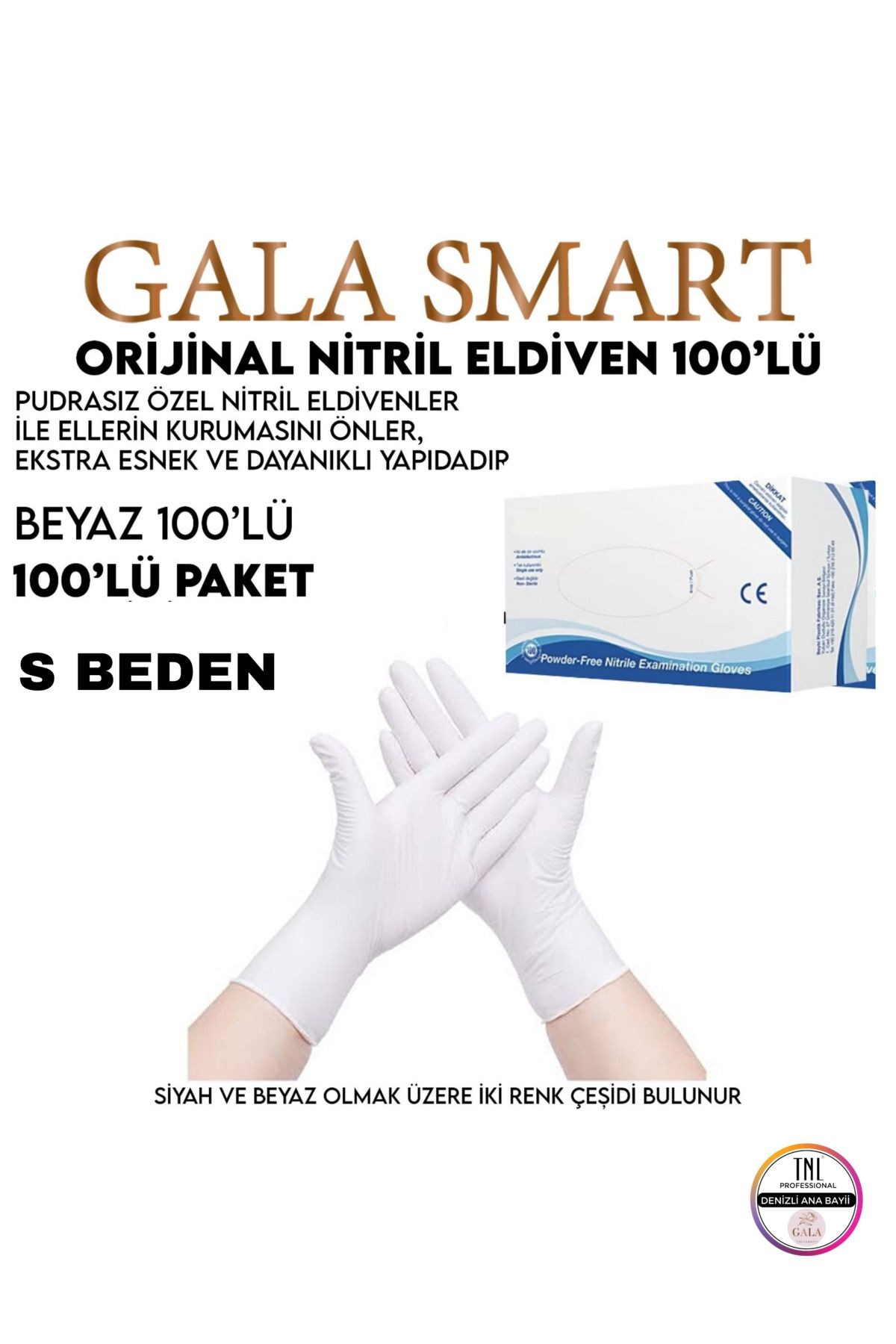 PUDRASIZ NİTRİL ELDİVEN 100LÜ PAKET - BEYAZ S BEDEN
