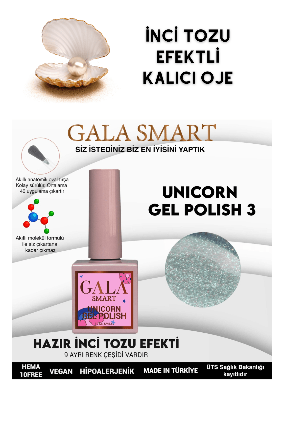 İNCİ TOZU EFEKTLİ UNICORN KALICI OJE  - U3