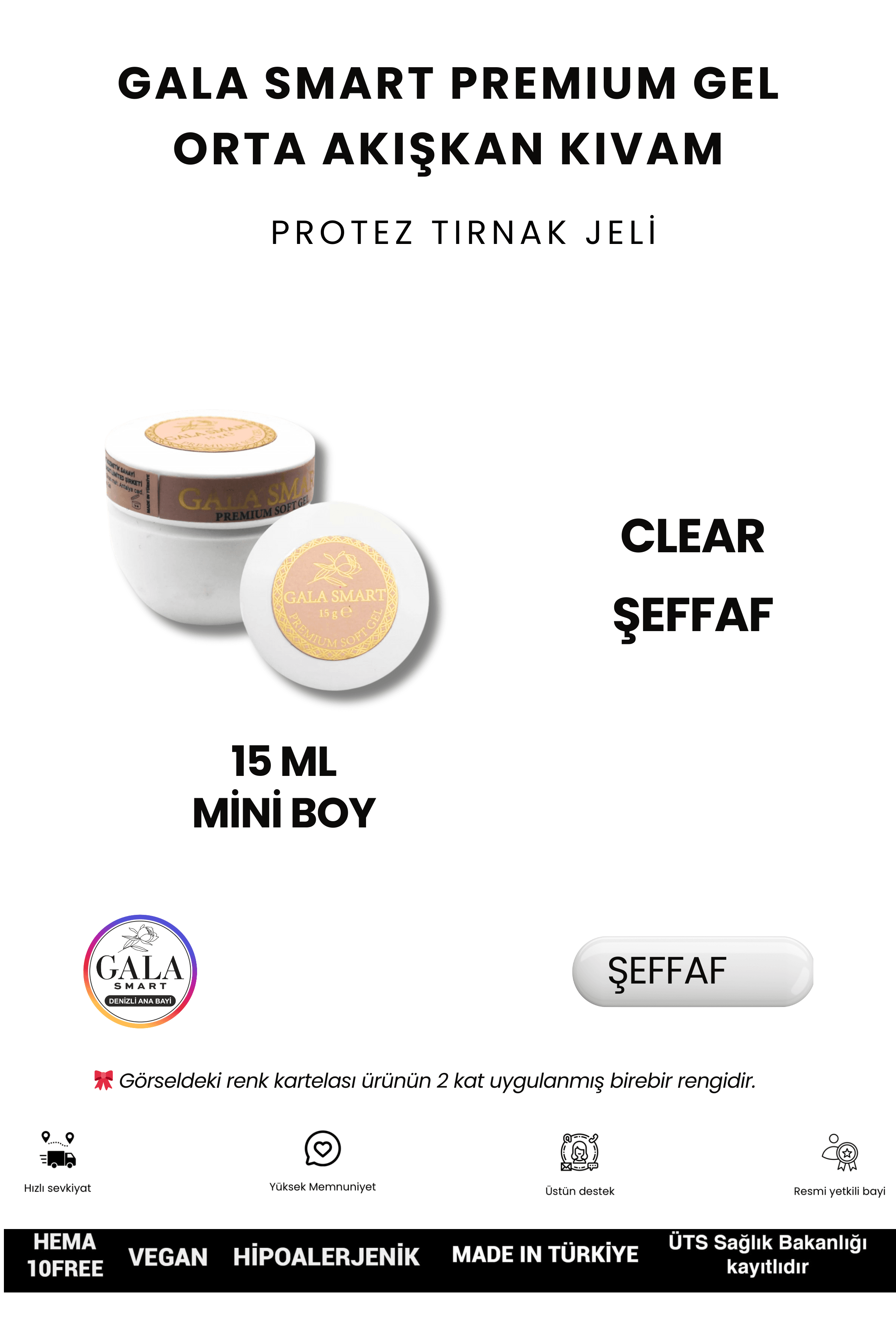 ORTA AKIŞKAN KIVAMLI GALA PROTEZ TIRNAK JELİ - ŞEFFAF - 15 ML