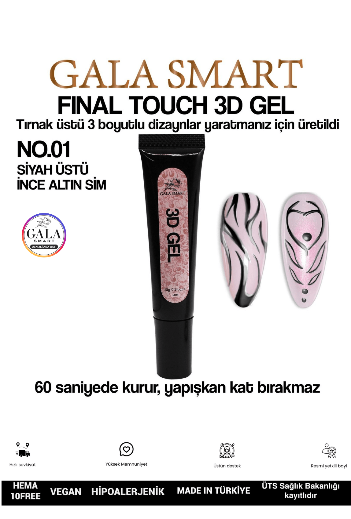 3D 3 Boyutlu Nail Art Jeli  - 01 SİYAH