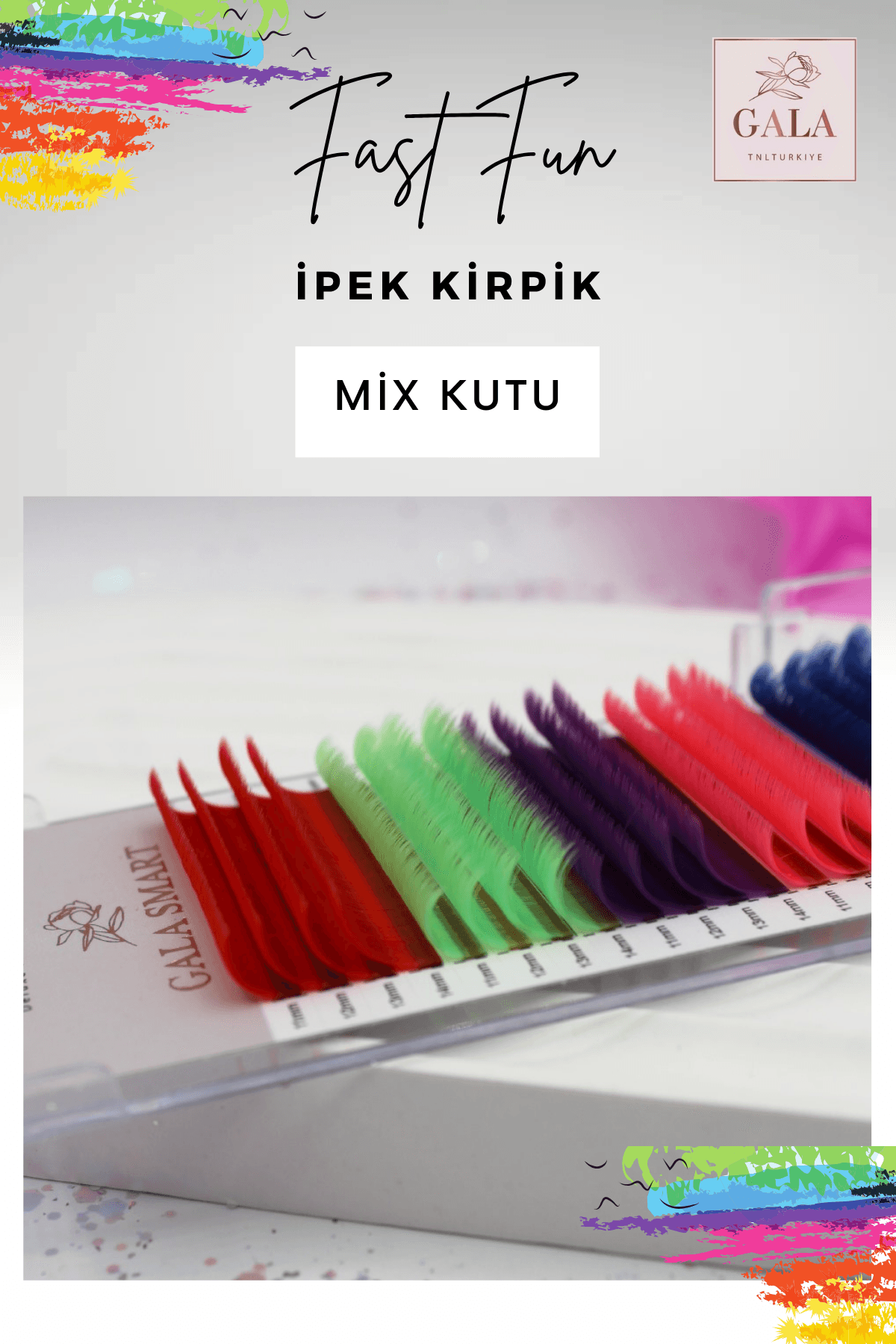 Renkli İpek Kirpik Mix Kutu Fast Fun Kolay Volume