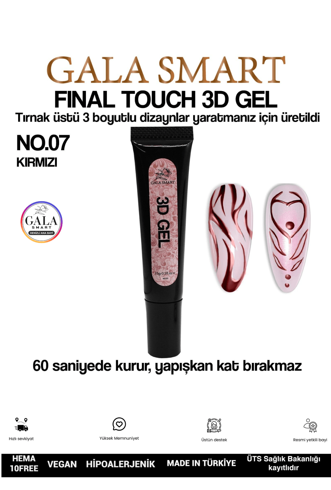 3D 3 Boyutlu Nail Art Jeli  - 07 KIRMIZI