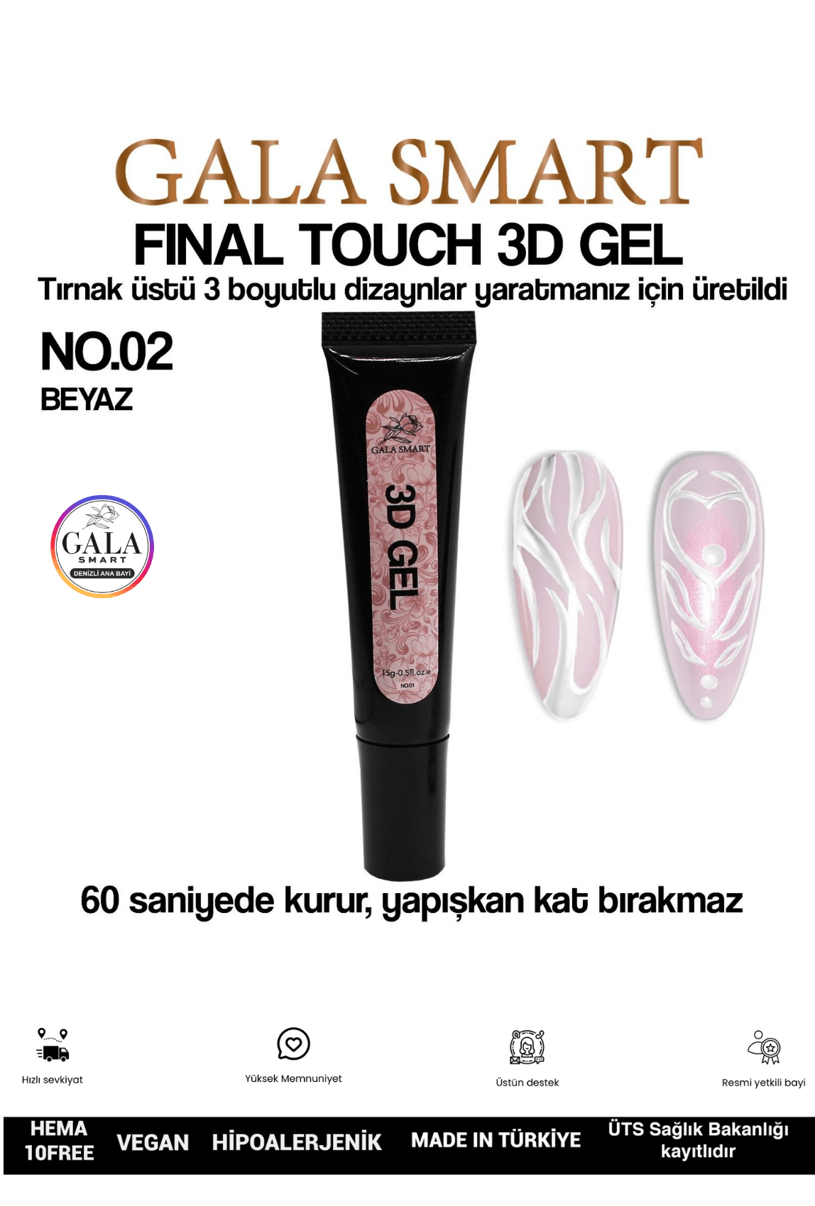 3D 3 Boyutlu Nail Art Jeli  - 02 BEYAZ