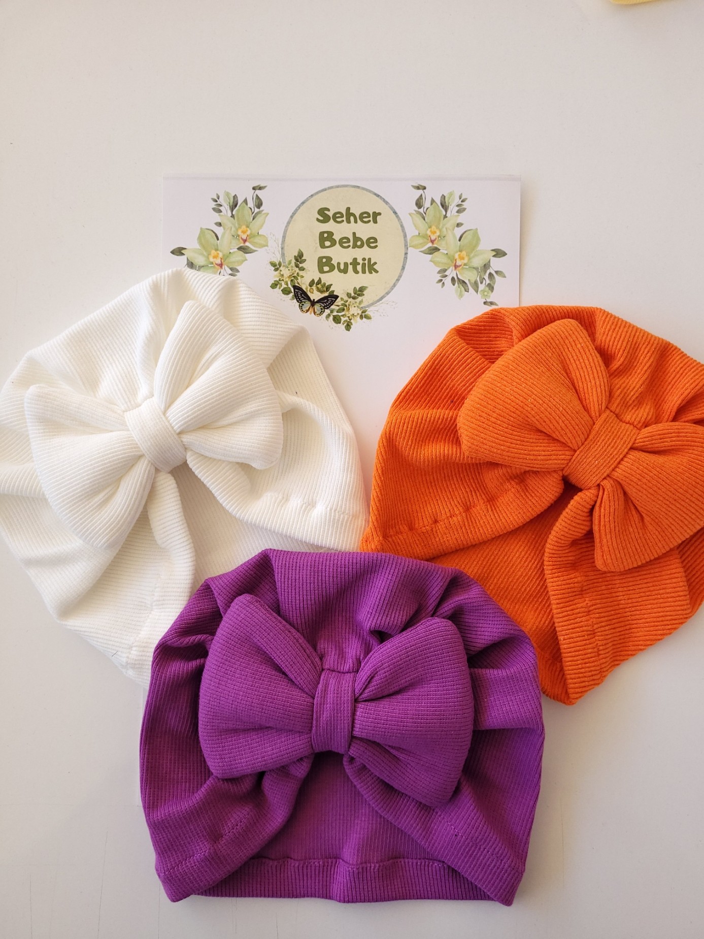 Kız Bebek & Çocuk Renkli Fiyonklu Bone 3'Lü Set