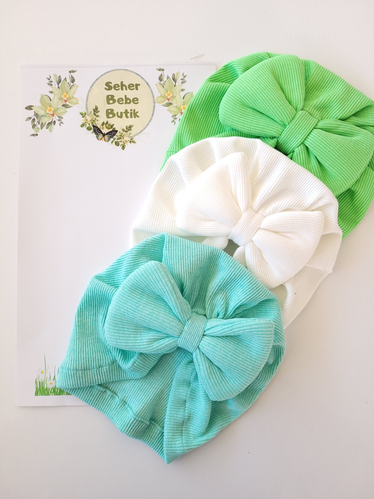 Kız Bebek & Çocuk Renkli Fiyonklu Bone 3'Lü Set