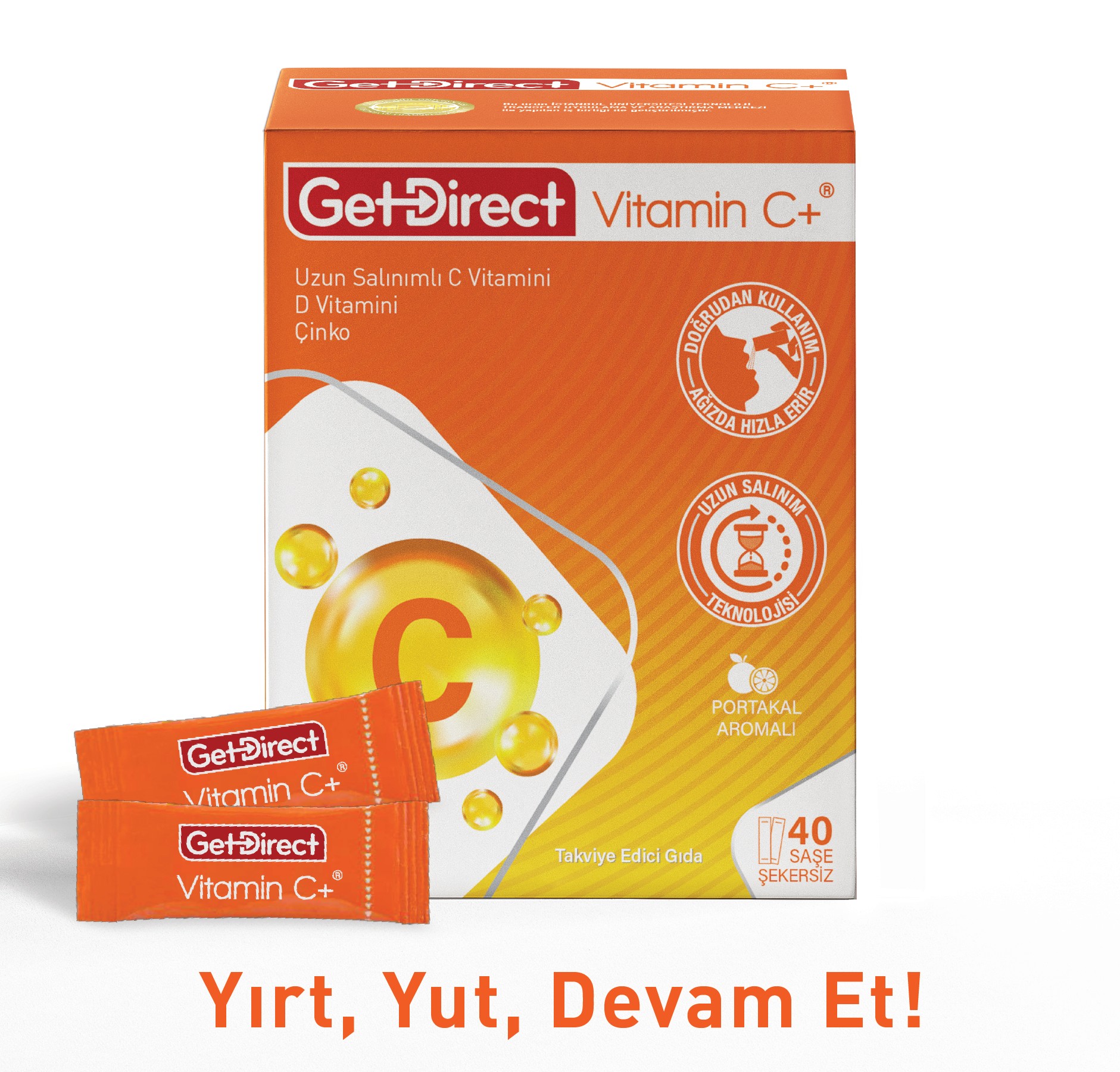 GetDirect Vitamin C+ Uzun Salınımlı C Vitamini, D Vitamini ve Çinko İçeren Takviye Edici Gıda