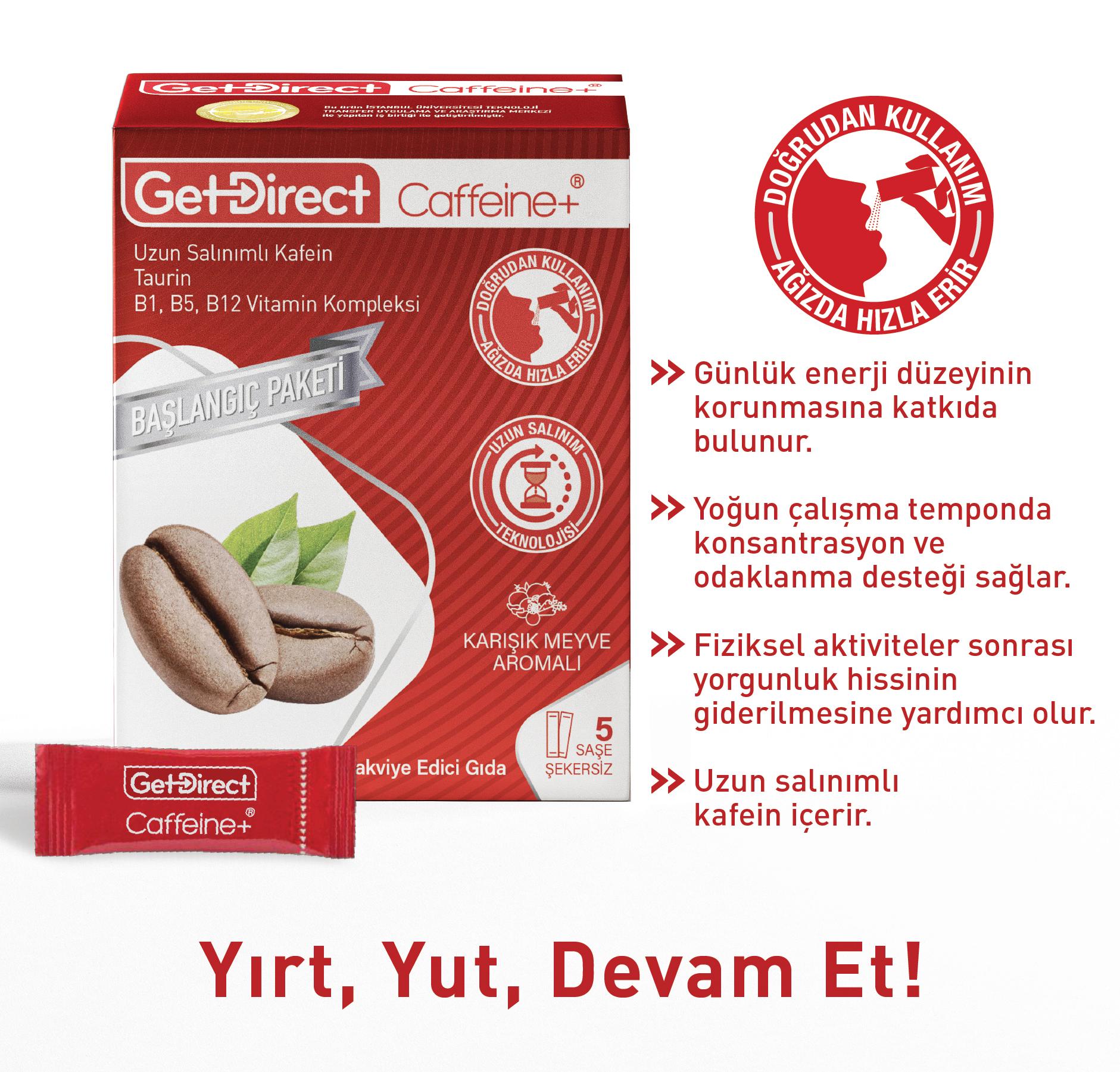 GetDirect Caffeine+ Başlangıç Paketi Uzun Salınımlı Kafein, Taurin ve Vitamin B Kompleksi  İçeren Takviye Edici Gıda