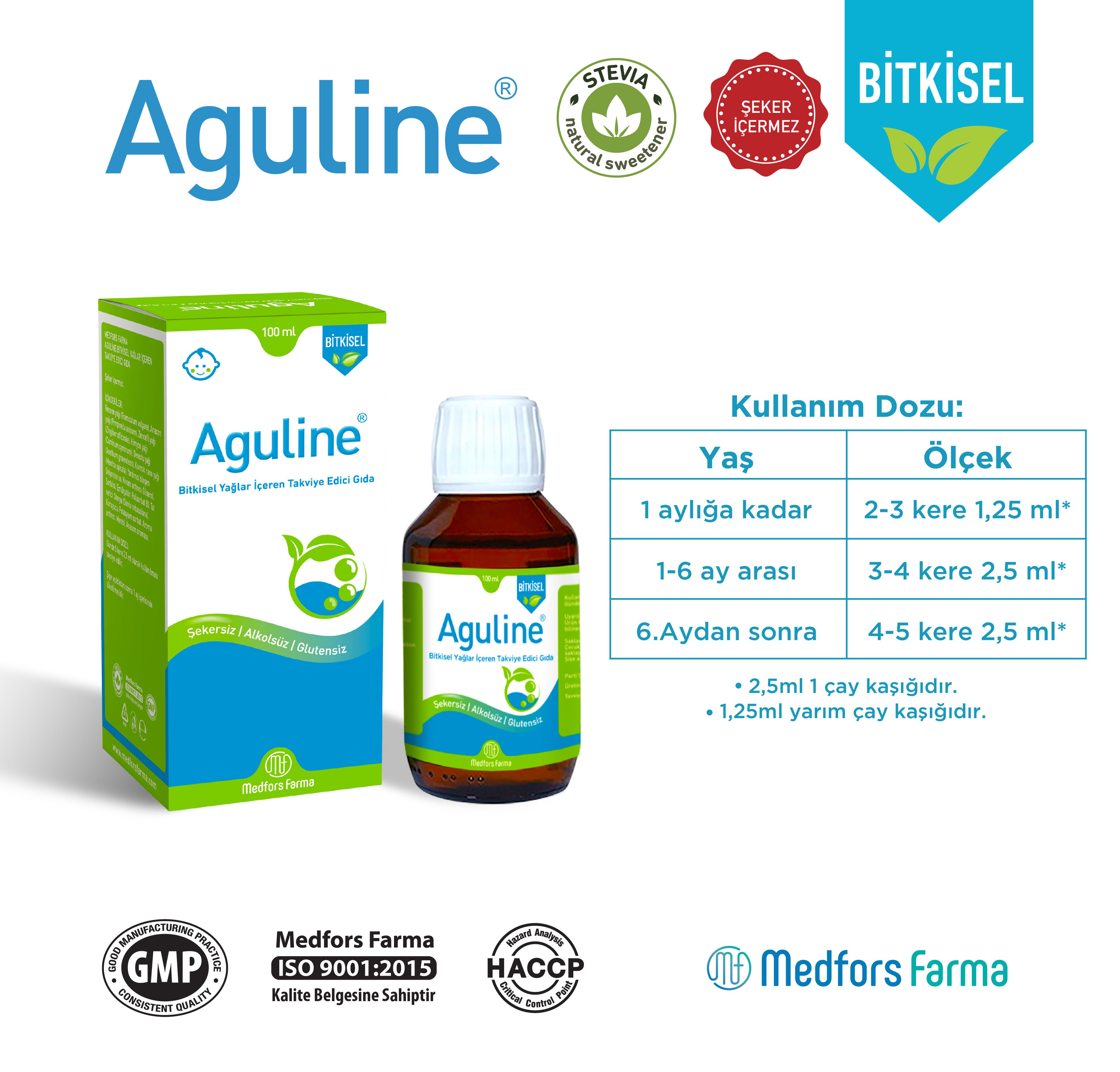 Aguline Bitkisel Gaz Şurubu 100 Ml - Rezene, Zencefil, Anason, Dereotu, ve Kimyon Yağları İçeren Şurup