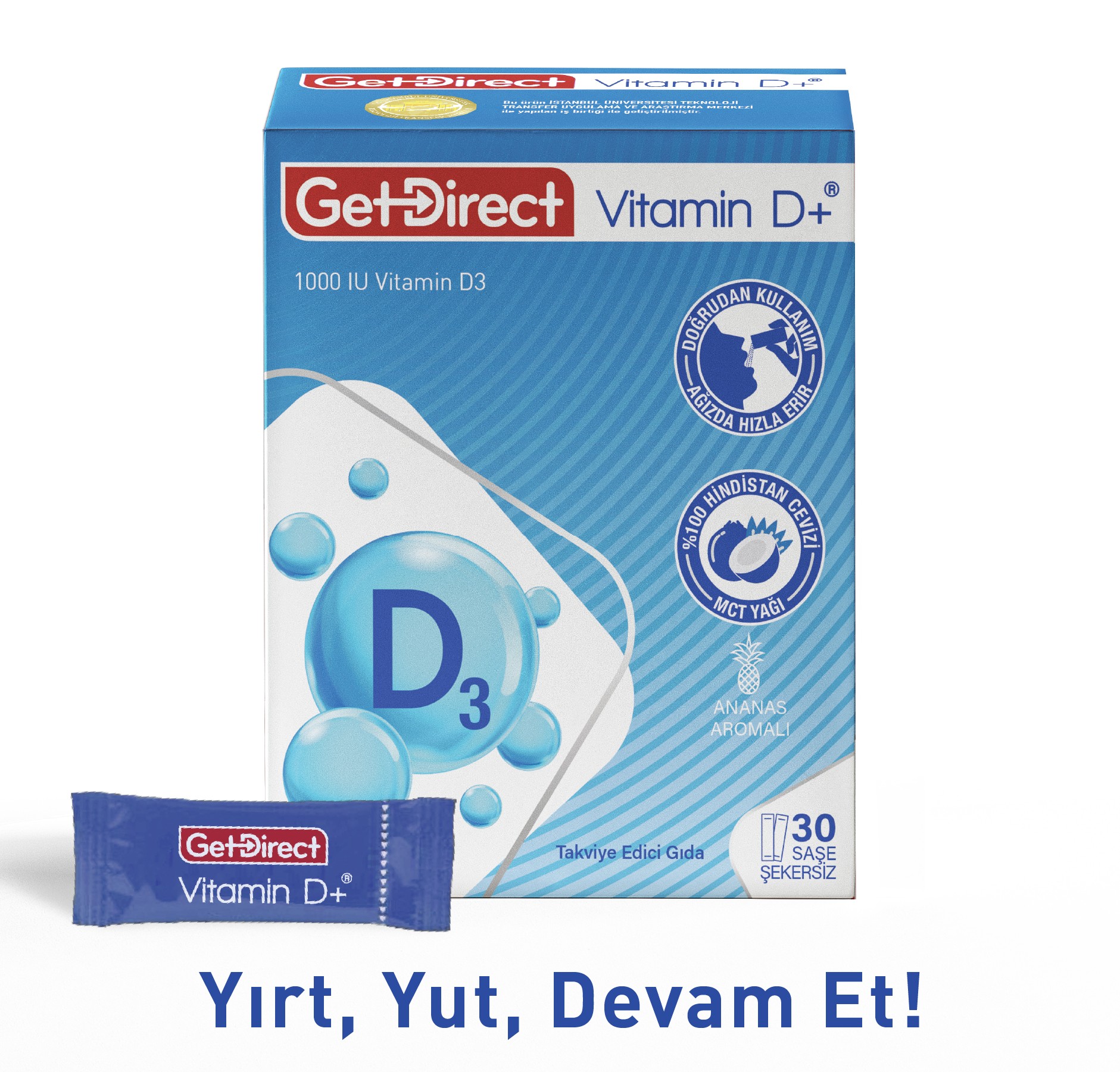 GetDirect Vitamin D+ 1000 IU Vitamin D3  İçeren Takviye Edici Gıda 30 saşe