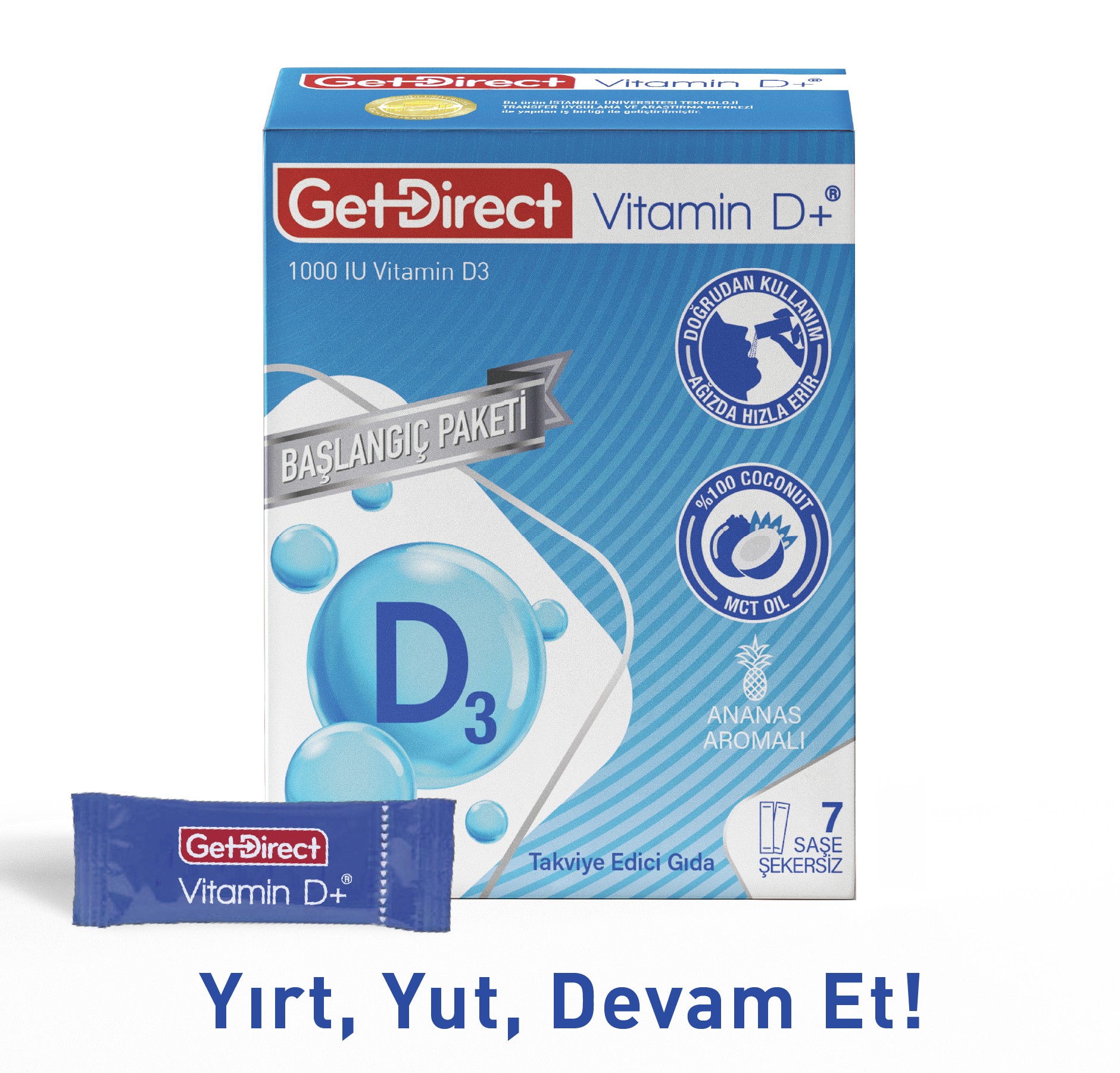 GetDirect Vitamin D+ 1000 IU Vitamin D3  İçeren Takviye Edici Gıda 7 saşe