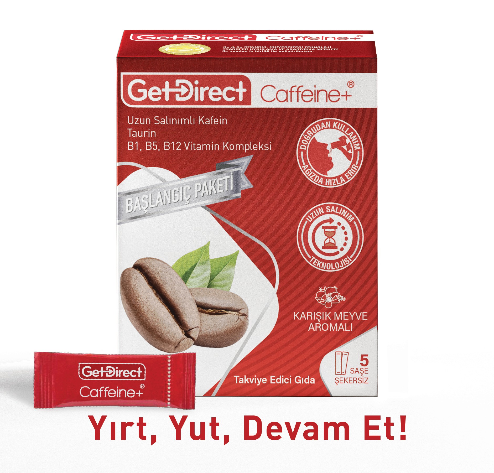GetDirect Caffeine+ Başlangıç Paketi Uzun Salınımlı Kafein, Taurin ve Vitamin B Kompleksi  İçeren Takviye Edici Gıda