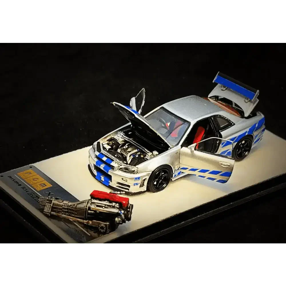 Gt R R34 Fnf Blueprint PGM Nissan Skyline GT-R R34 FNF Silver-Blue