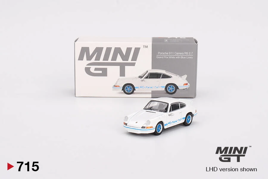 Mini GT Porsche 911 Carrera RS 2.7 Grand Prix White with Blue Livery 