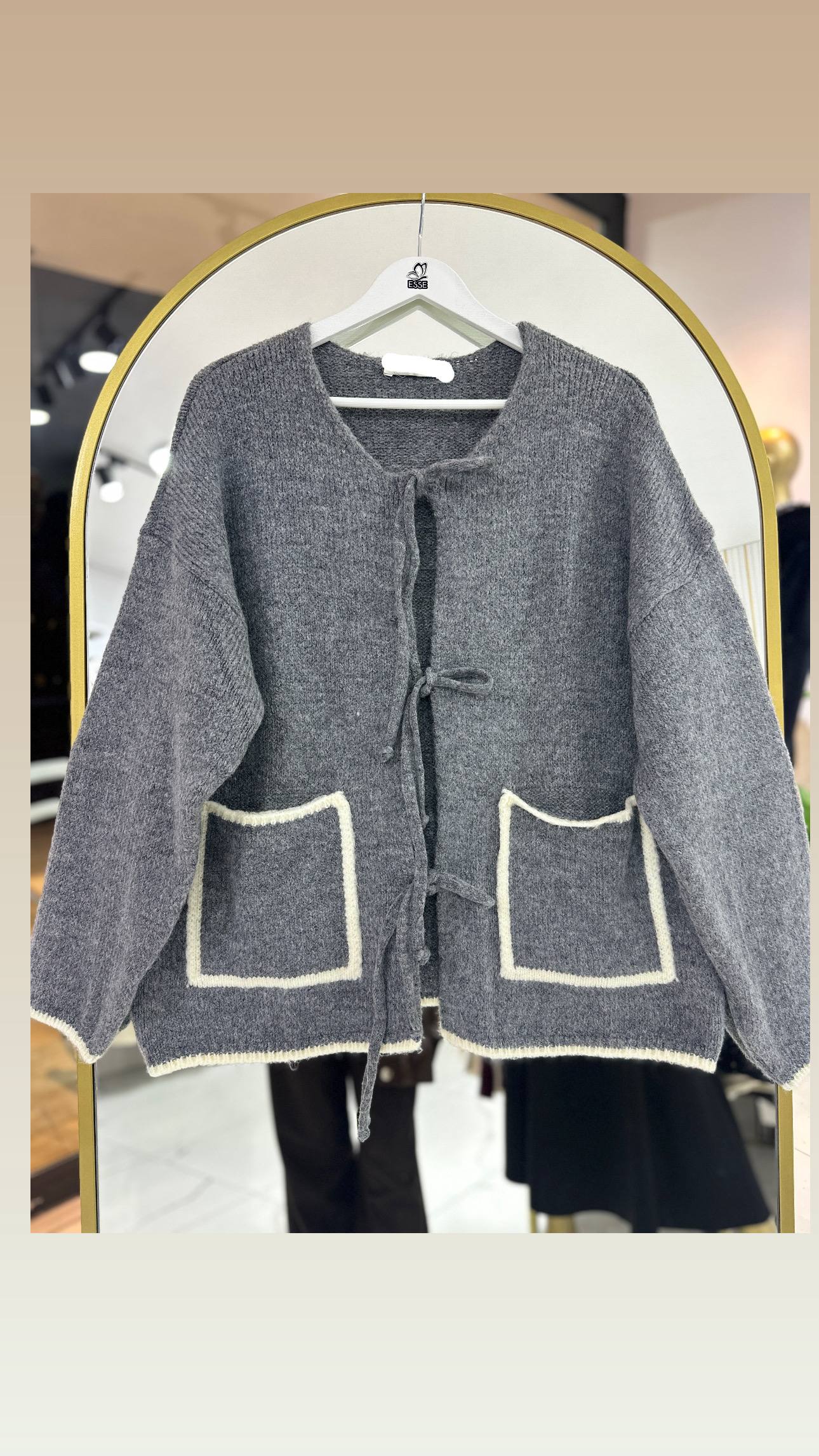 Cepli Bağlama Detay Hırka  - Gri