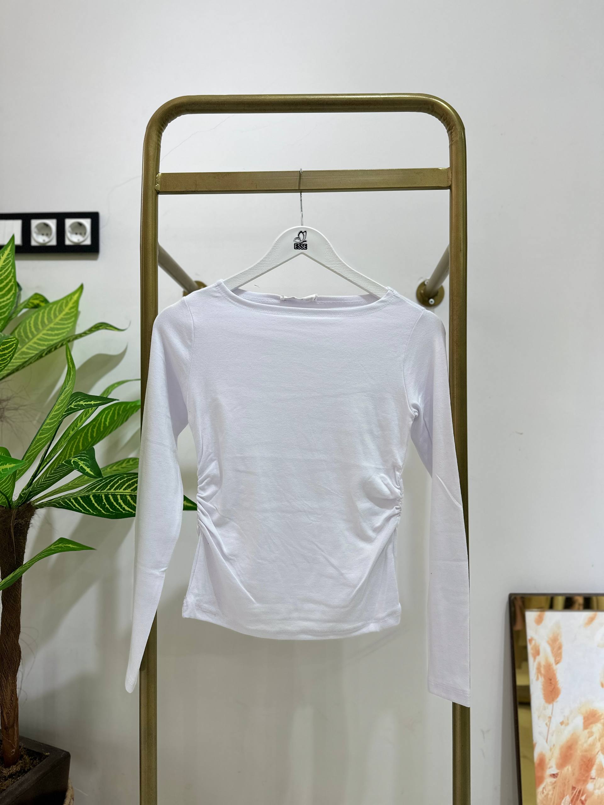 Yandan Drapeli Bluz - Beyaz