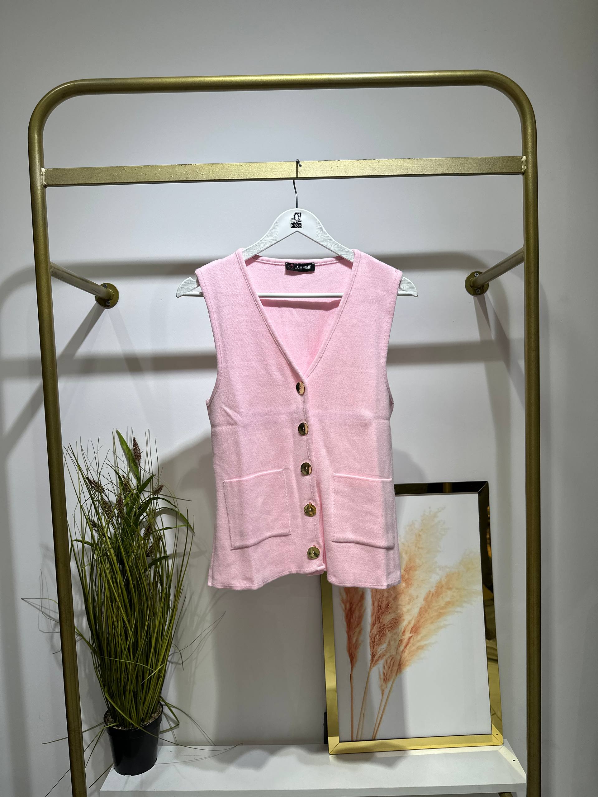 Gold Düğmeli Yelek - Pembe