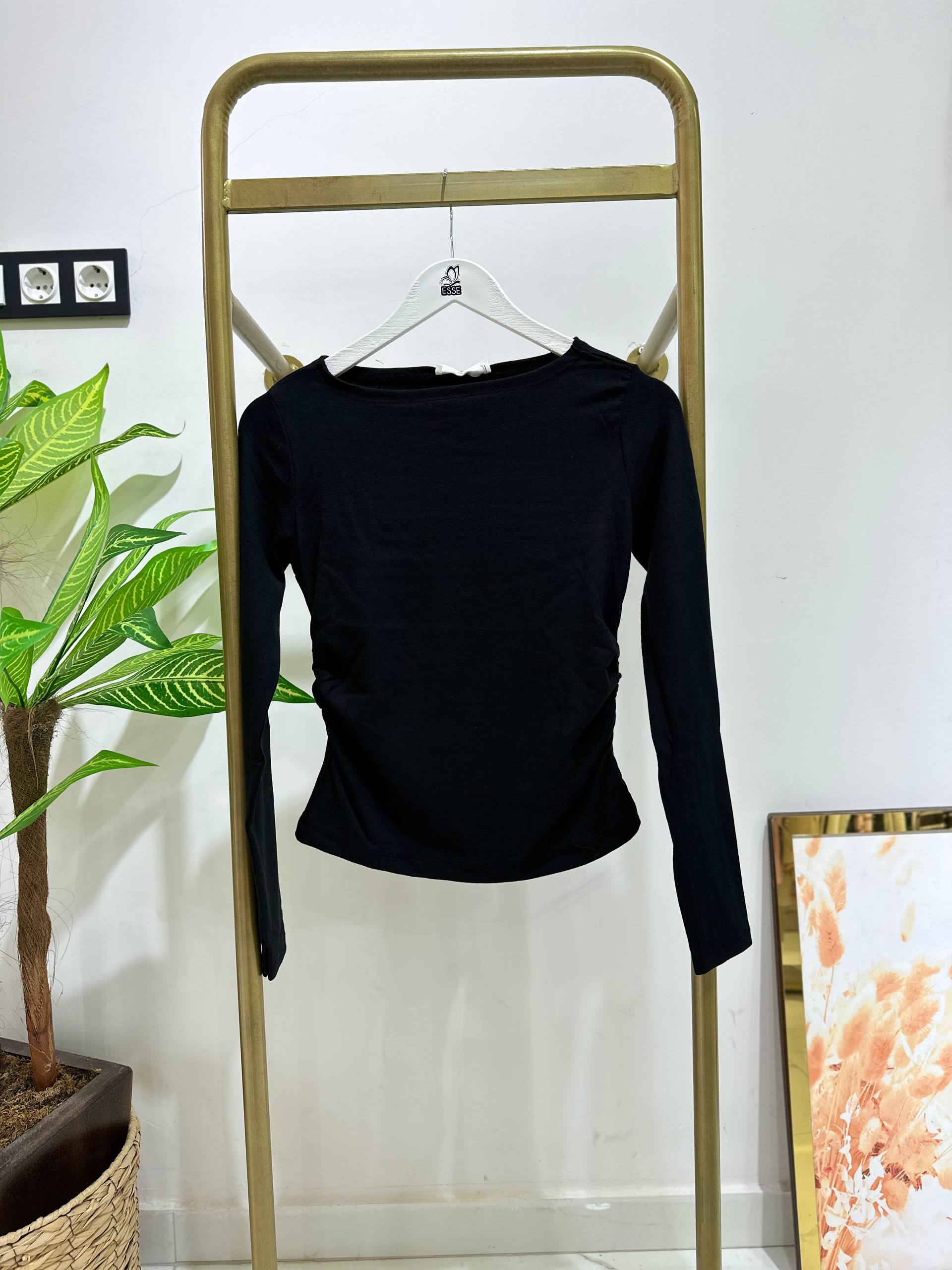 Yandan Drapeli Bluz - Siyah