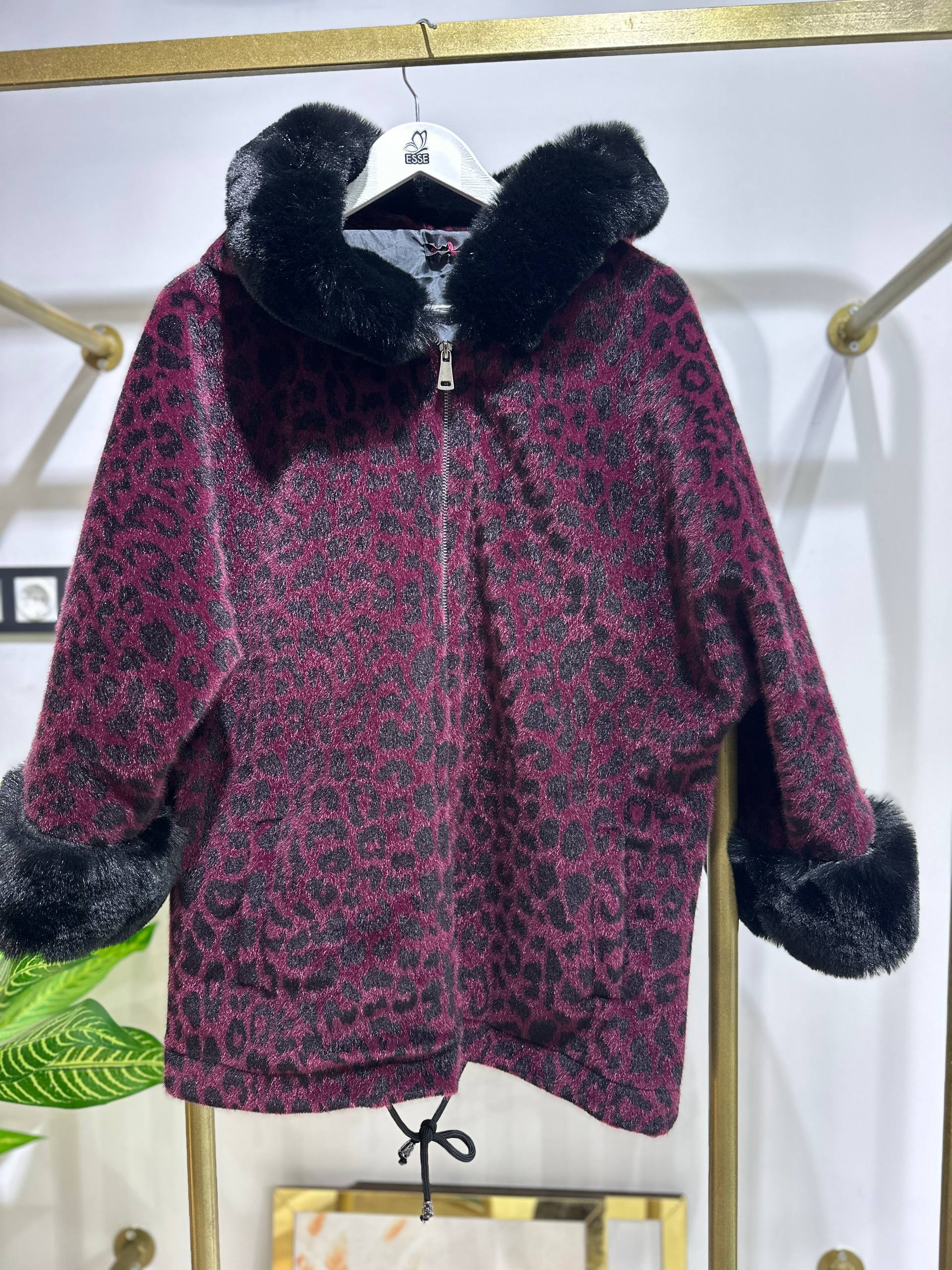 Leopar Desen Panço Kaşe - Mürdüm