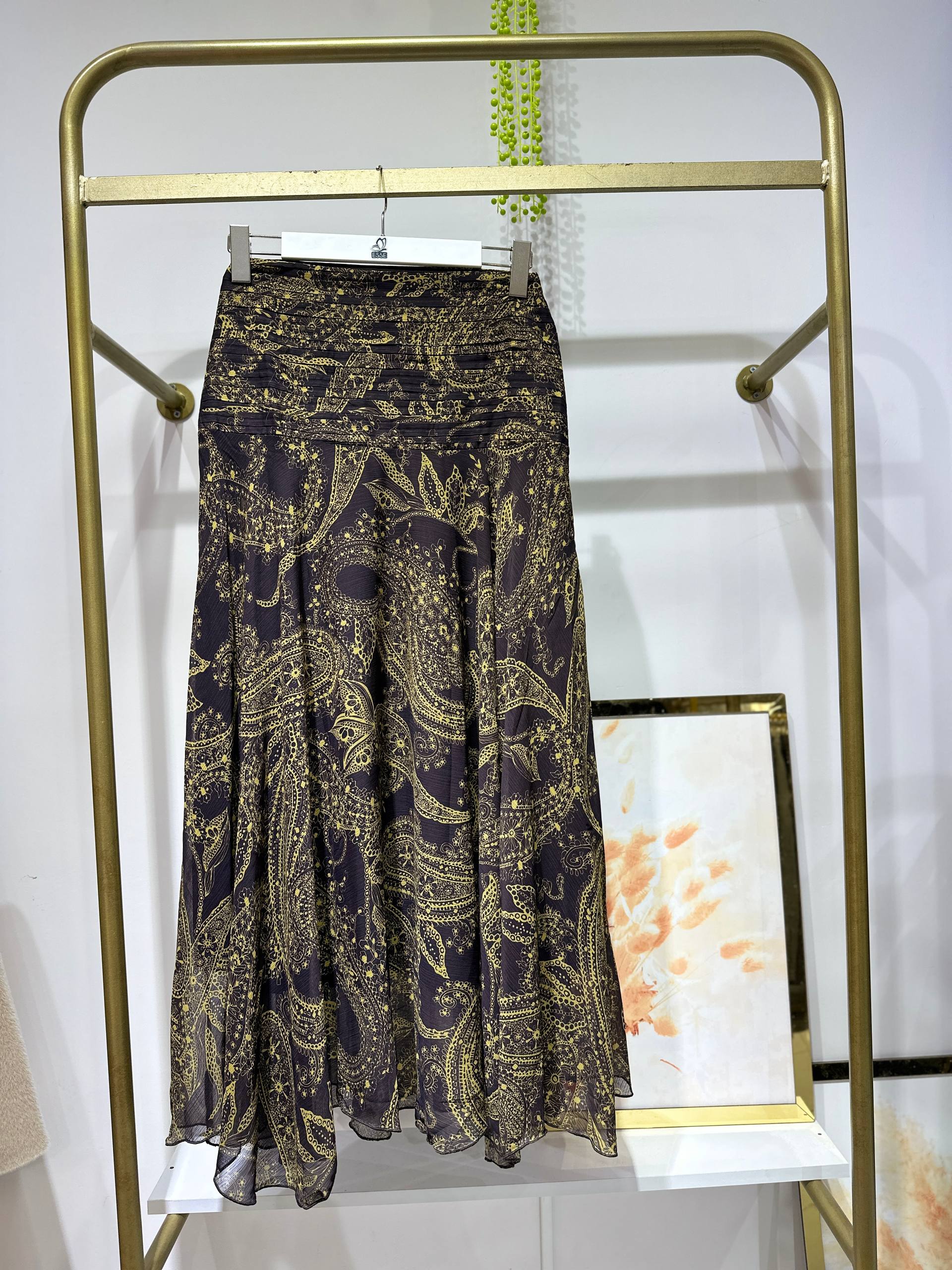 Etnik Desenli İç Astarlı Etek - Acı Kahve Yeşil