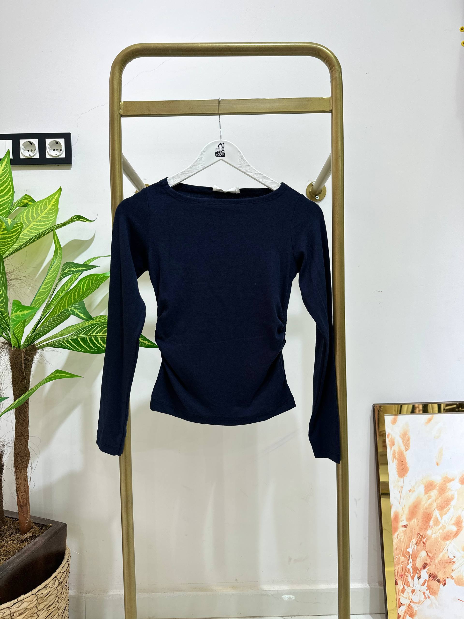 Yandan Drapeli Bluz - Lacivert