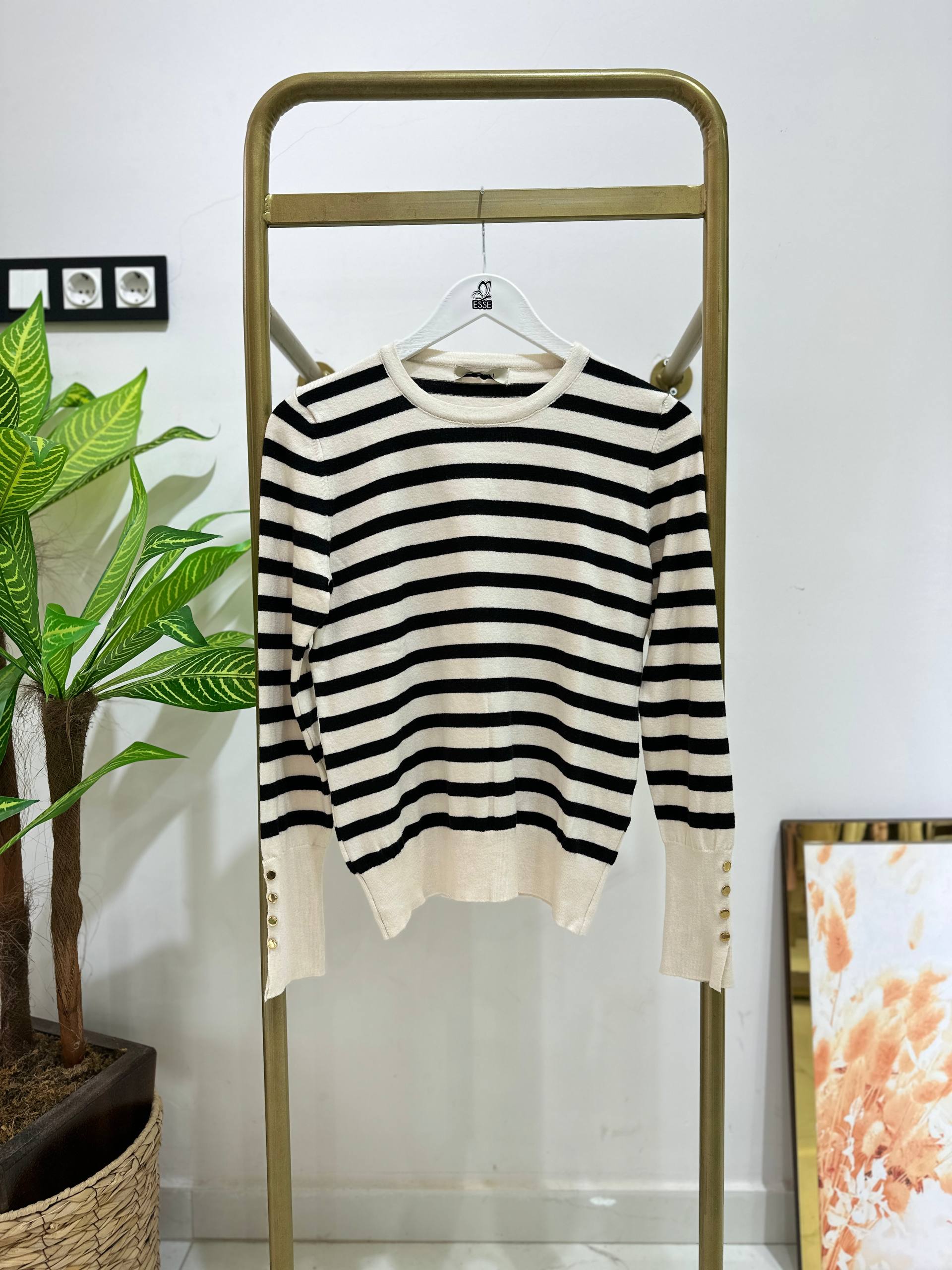 Zra Model Çizgili Triko Penye - Siyah-Beyaz Çizgili