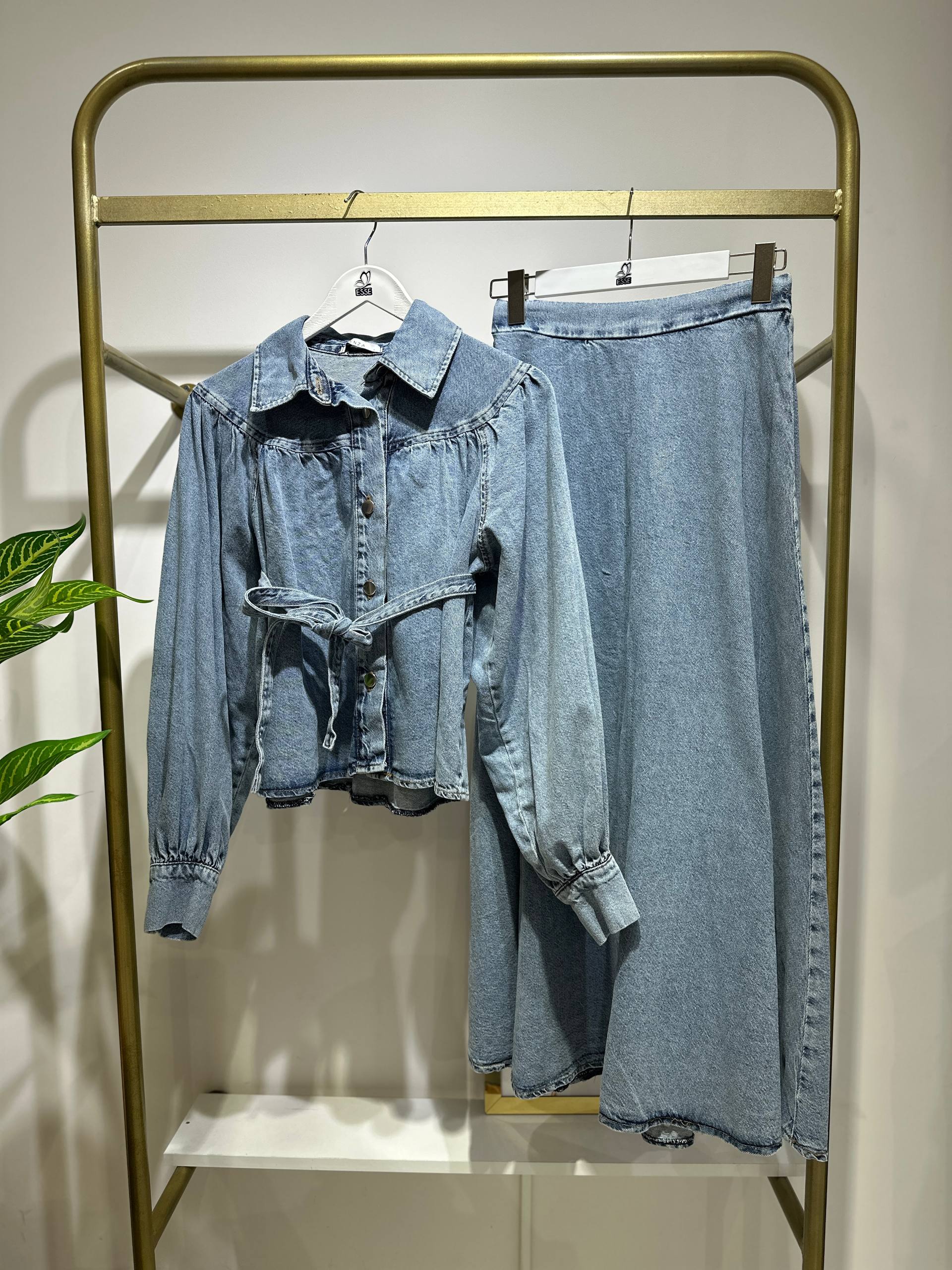 Denim Ceketli Etek Takım - Açık Mavi