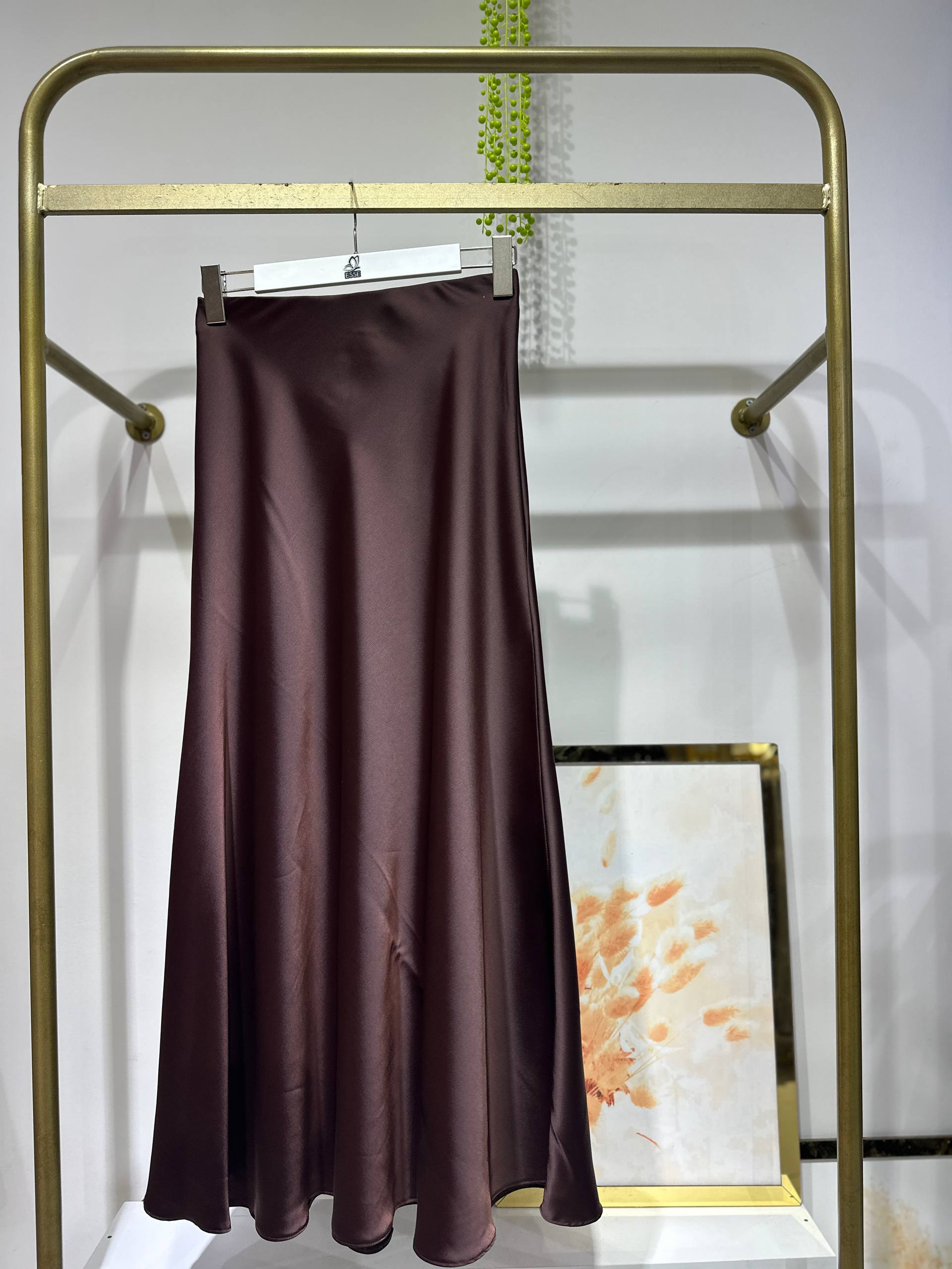 Bel Lastikli Saten Etek - Kahverengi