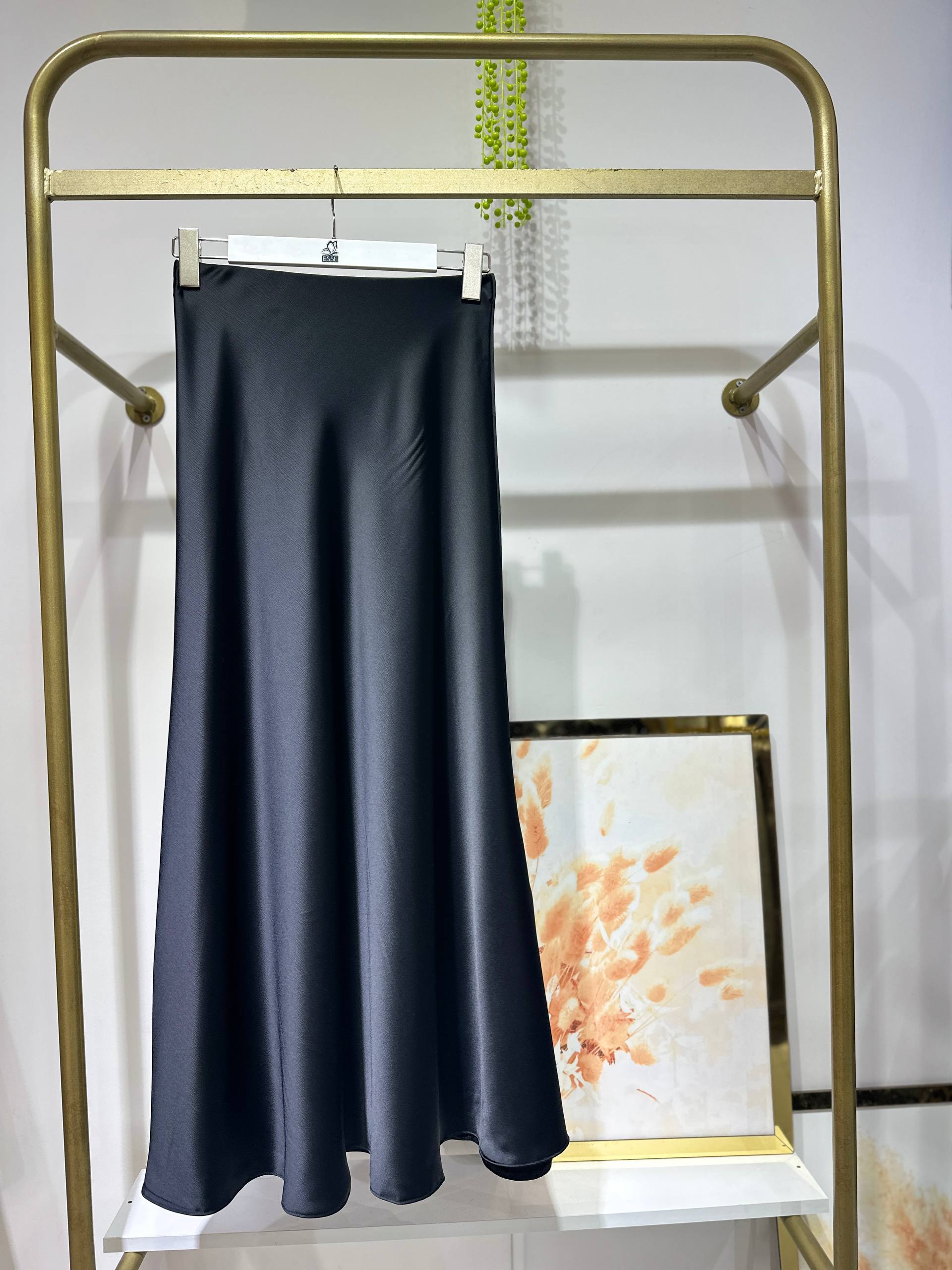 Bel Lastikli Saten Etek - Siyah