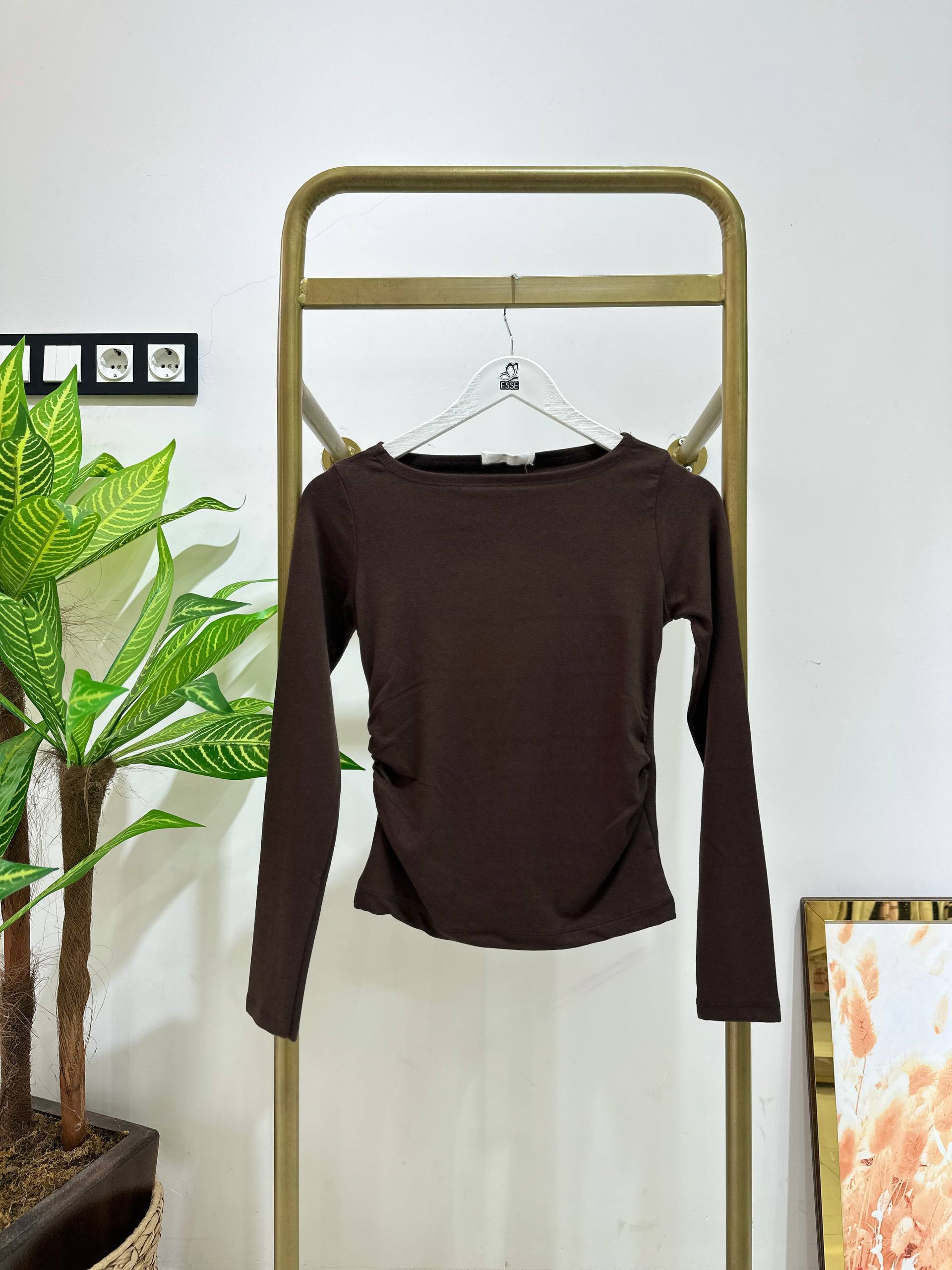 Yandan Drapeli Bluz - Kahverengi