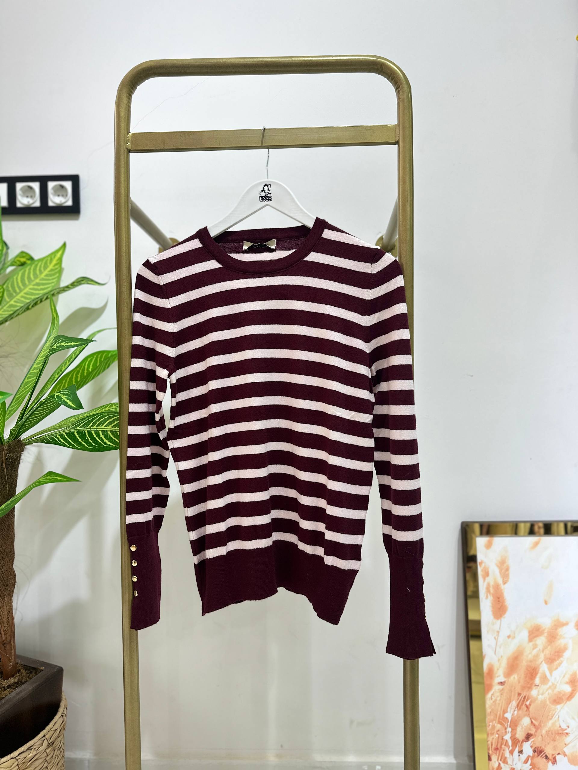 Zra Model Çizgili Triko Penye - Bordo
