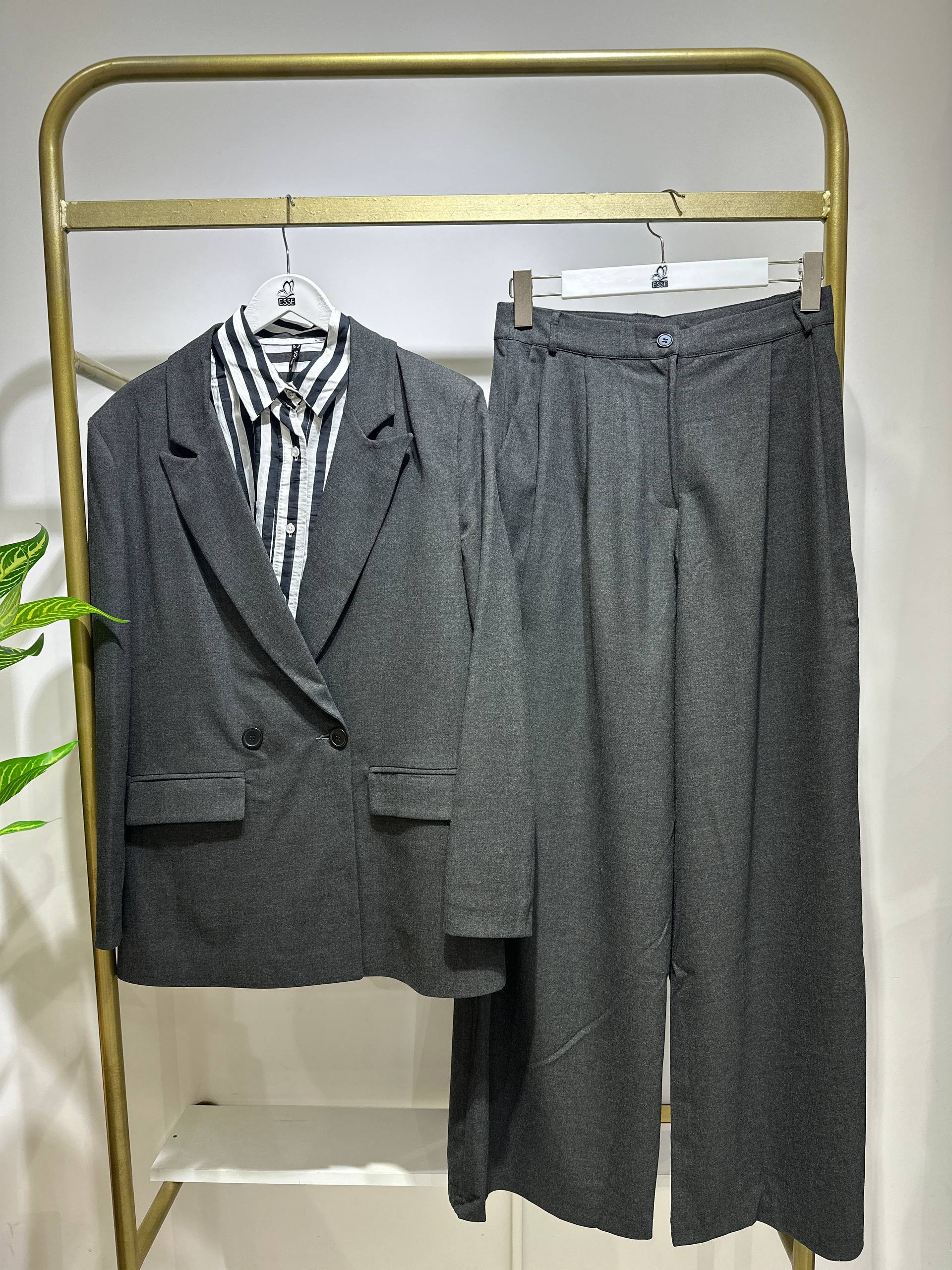 Blazer ceket Palozzo Pantolon Takım - Füme