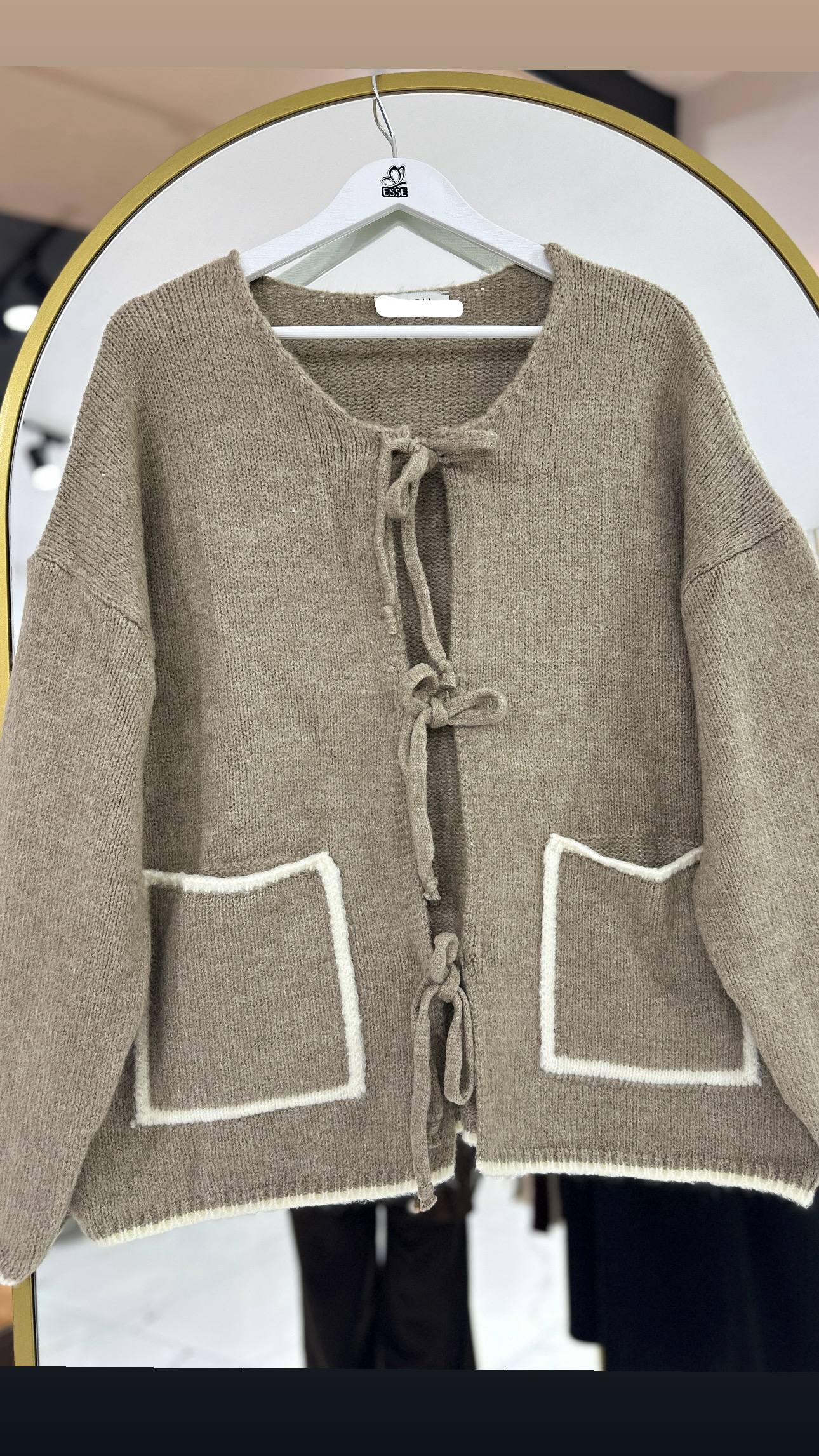 Cepli Bağlama Detay Hırka  - Vizon