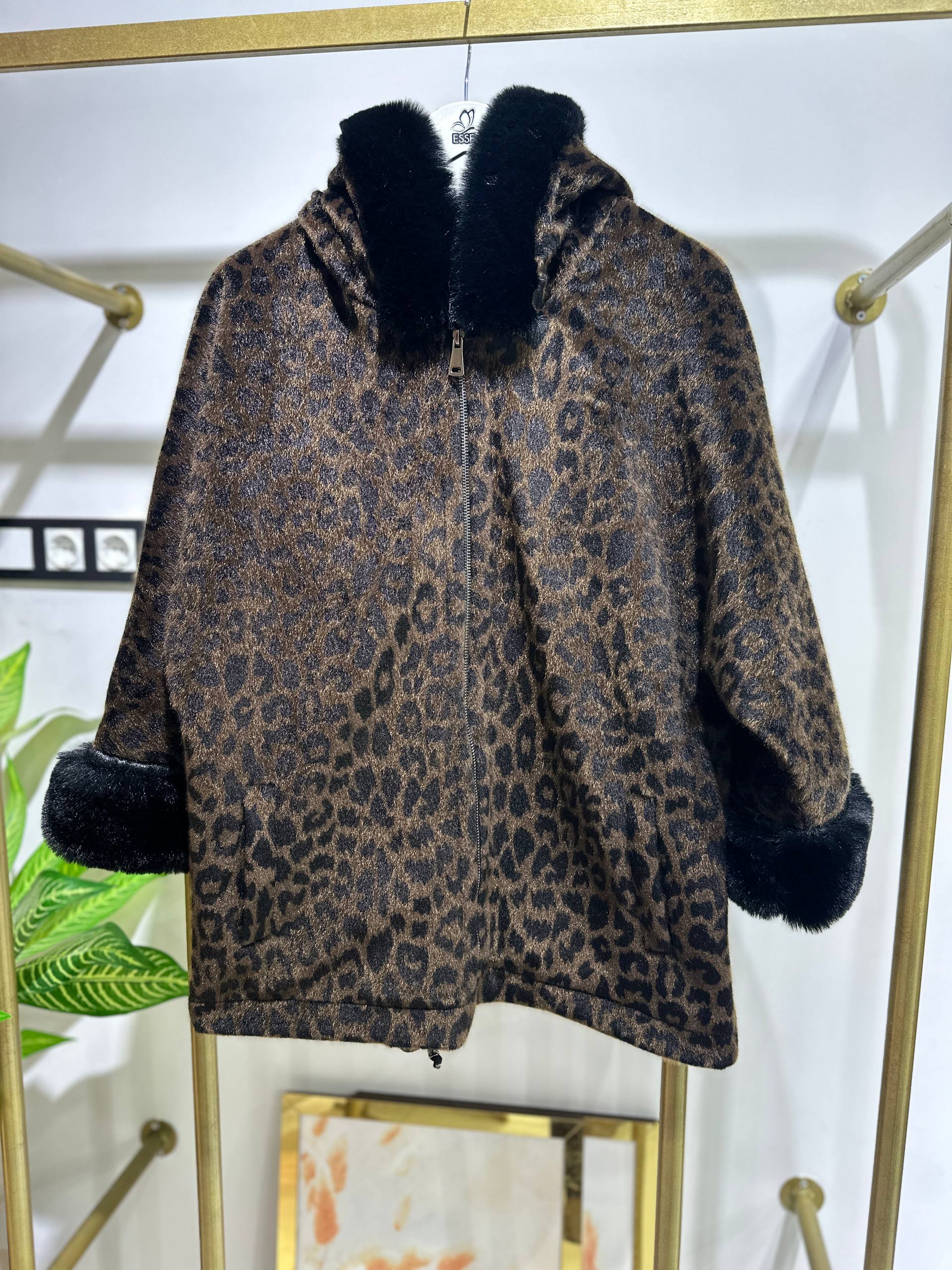 Leopar Desen Panço Kaşe - Kahverengi