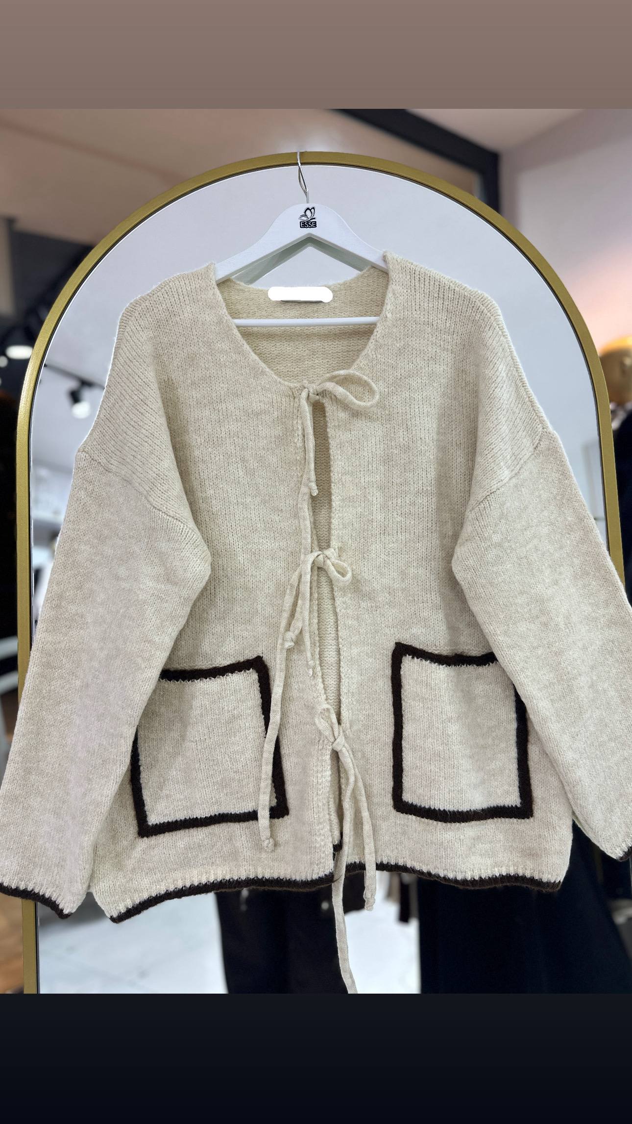 Cepli Bağlama Detay Hırka  - Krem