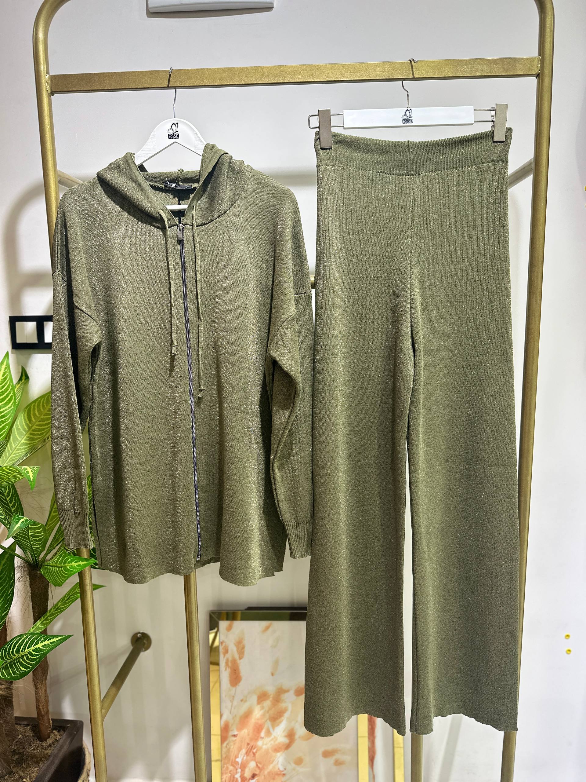 Simli Triko Senta Takım - Haki